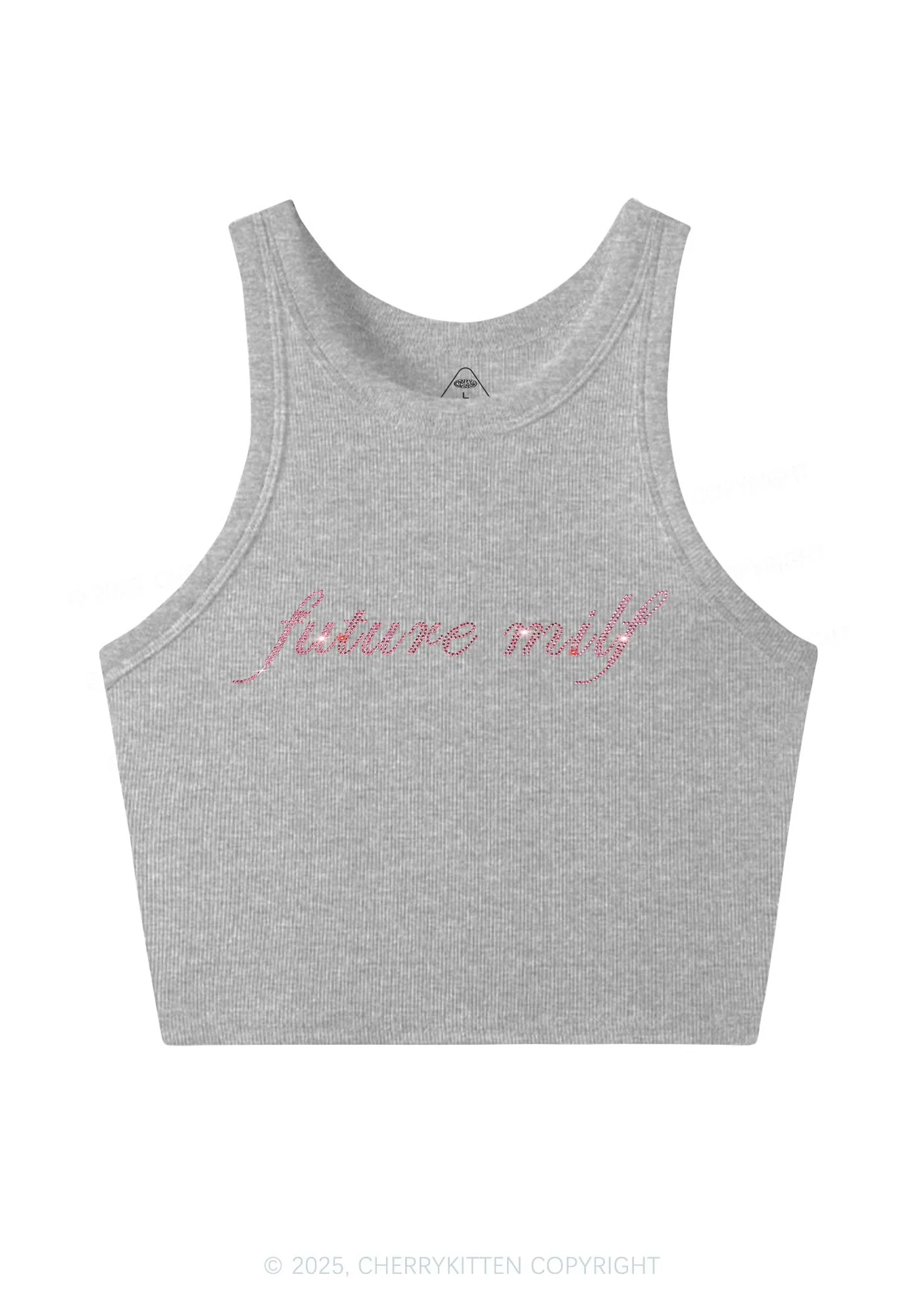 Rhinestone Pink Future Mxxf Y2K Crop Tank Top Cherrykitten - Image 4