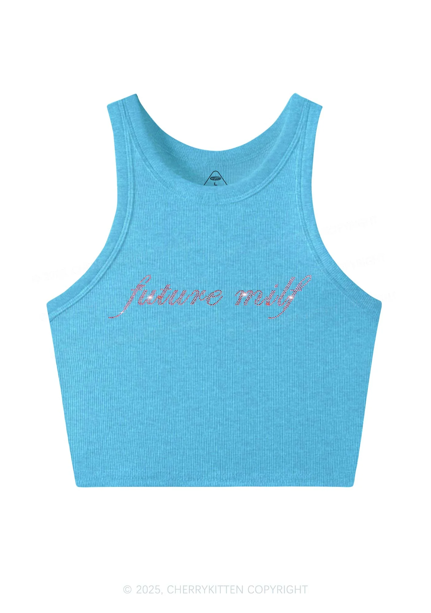 Rhinestone Pink Future Mxxf Y2K Crop Tank Top Cherrykitten - Image 5
