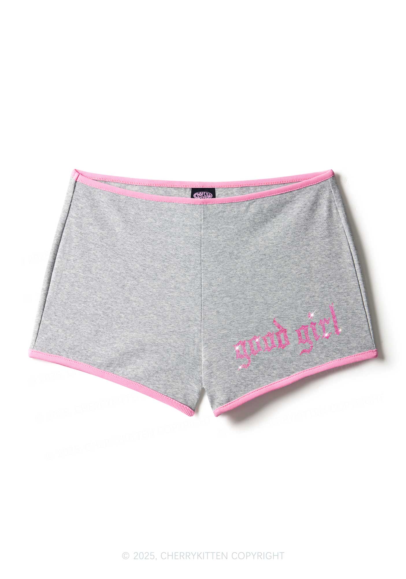 Rhinestone Pink Good Girl Y2K Booty Shorts Cherrykitten - Image 3