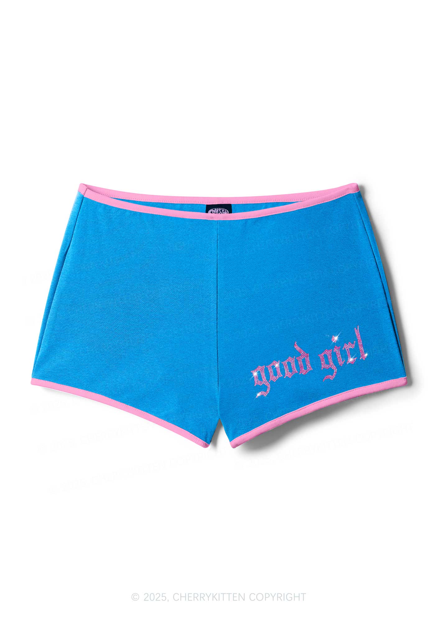 Rhinestone Pink Good Girl Y2K Booty Shorts Cherrykitten - Image 4