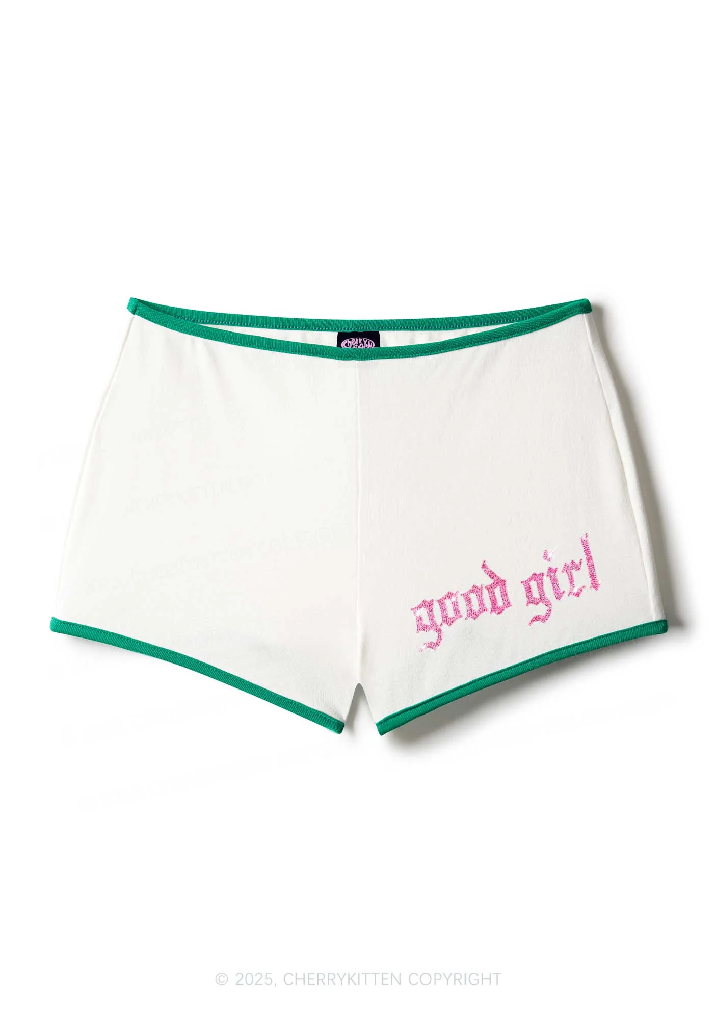Rhinestone Pink Good Girl Y2K Booty Shorts Cherrykitten - Image 5
