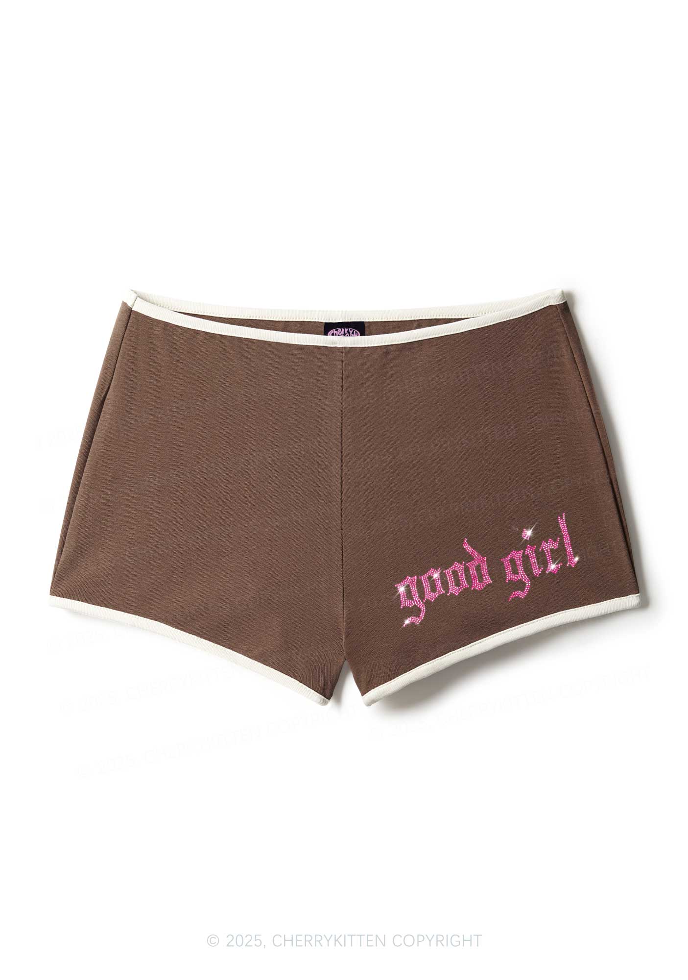 Rhinestone Pink Good Girl Y2K Booty Shorts Cherrykitten - Image 7
