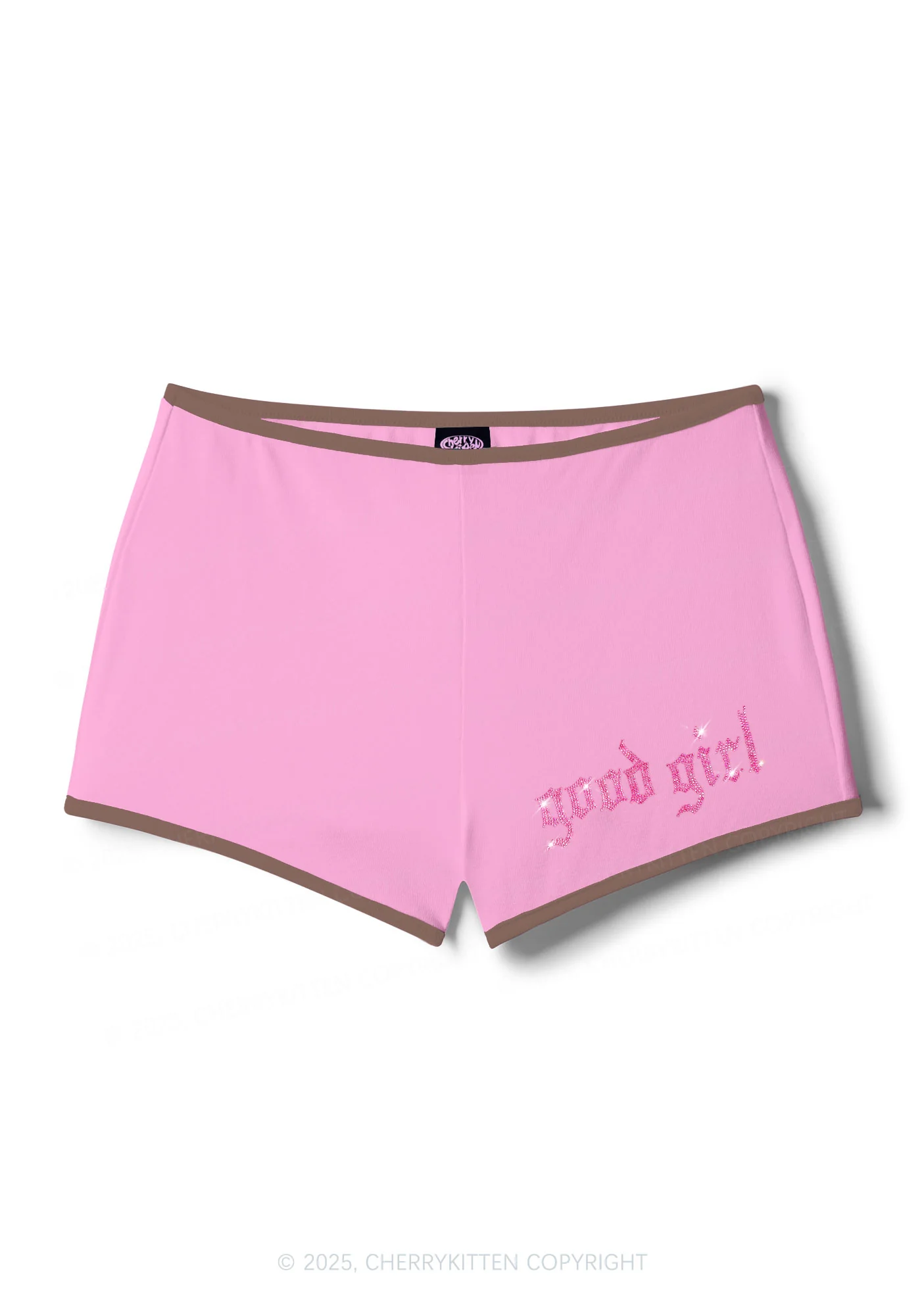 Rhinestone Pink Good Girl Y2K Booty Shorts Cherrykitten - Image 9