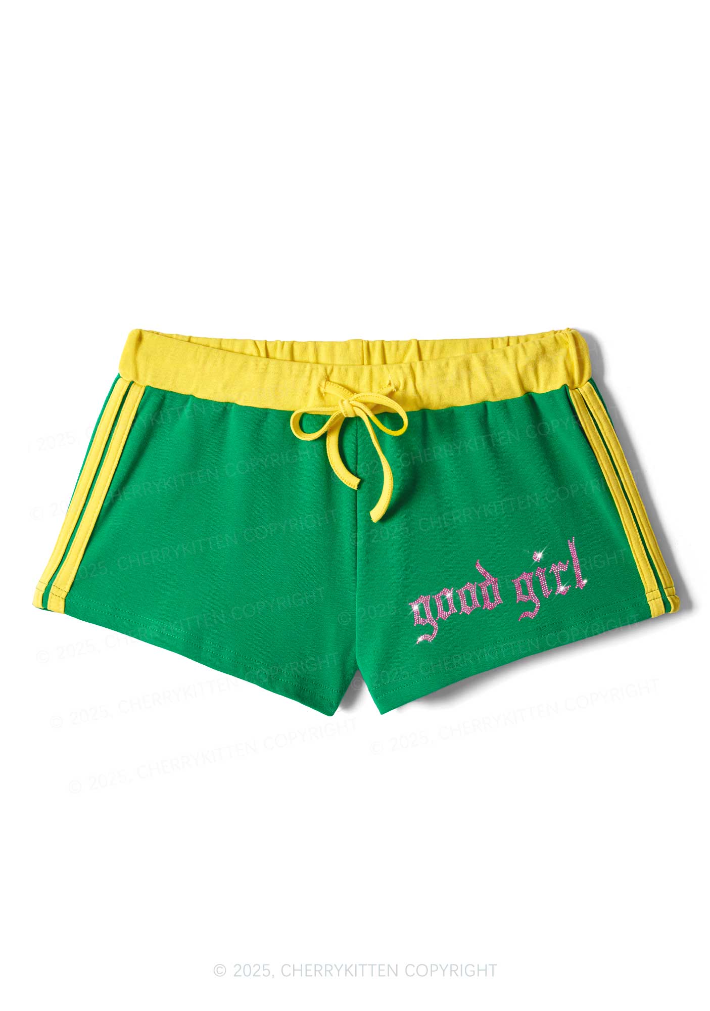 Rhinestone Pink Good Girl Y2K Drawstring Mini Shorts Cherrykitten - Image 5