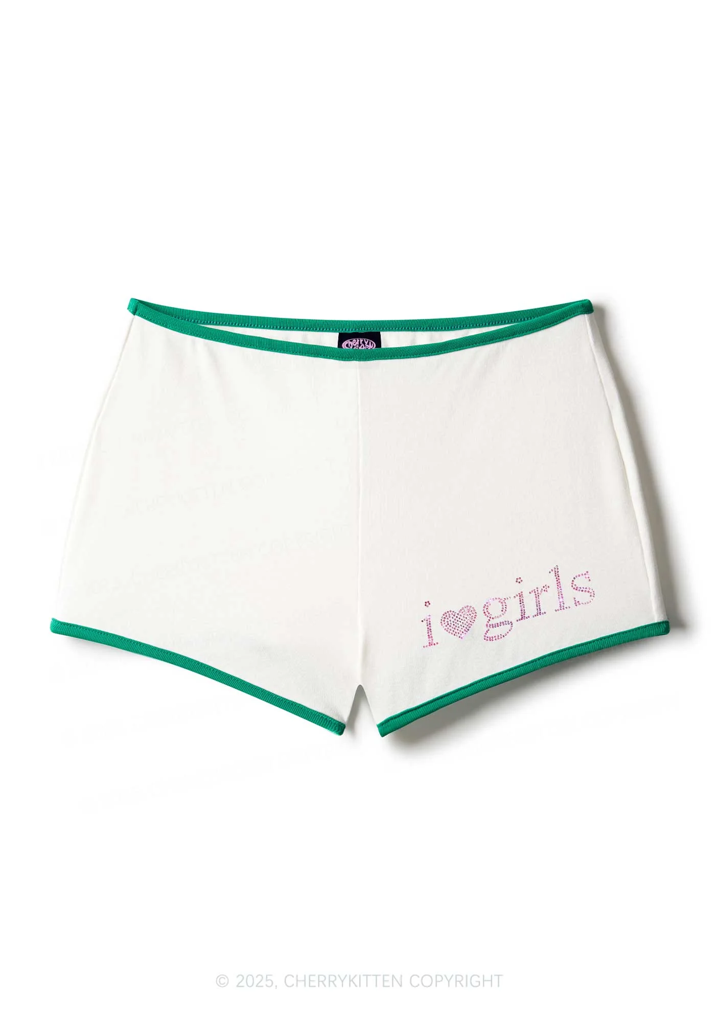 Rhinestone Pink I Love Girls Y2K Booty Shorts Cherrykitten - Image 3