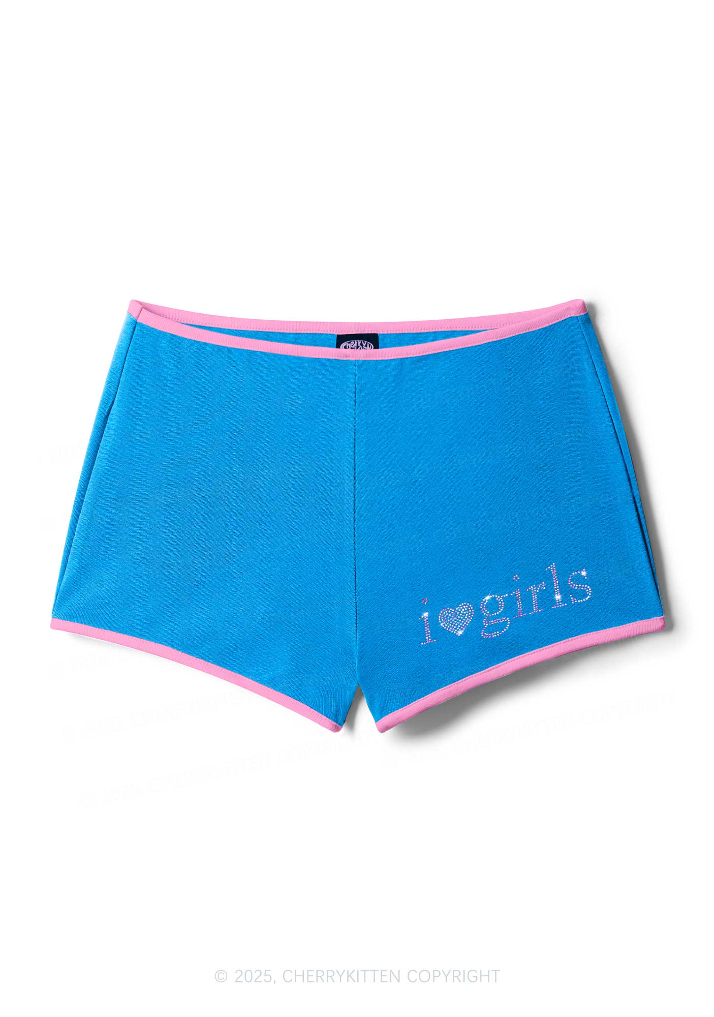 Rhinestone Pink I Love Girls Y2K Booty Shorts Cherrykitten - Image 4