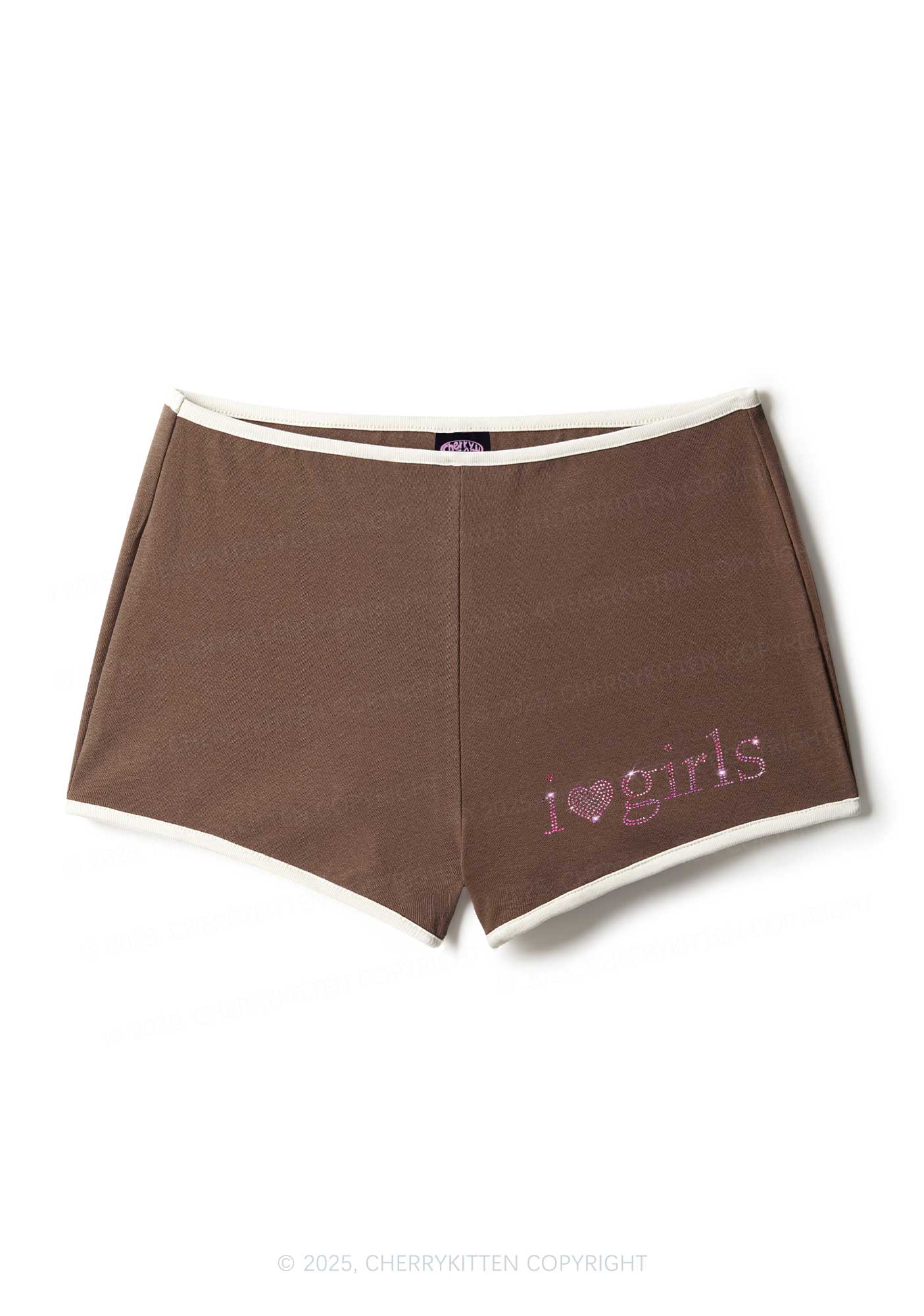 Rhinestone Pink I Love Girls Y2K Booty Shorts Cherrykitten - Image 5