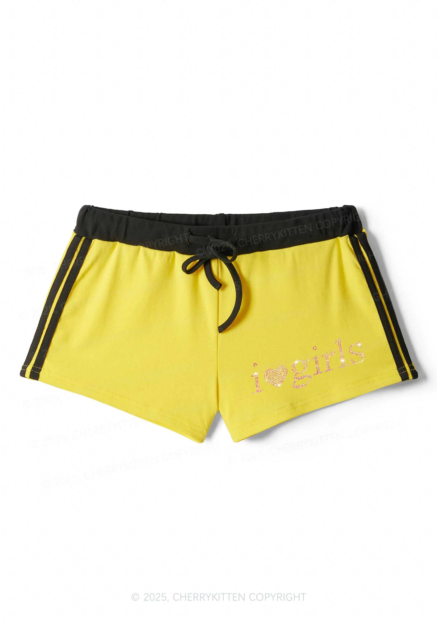 Rhinestone Pink I Love Girls Y2K Drawstring Mini Shorts Cherrykitten - Image 5