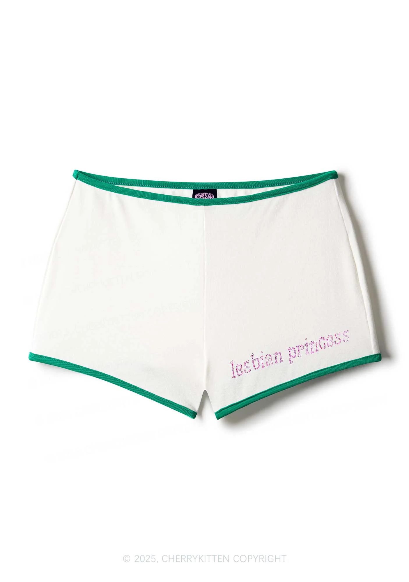 Rhinestone Pink Lesbian Princess Y2K Booty Shorts Cherrykitten - Image 9