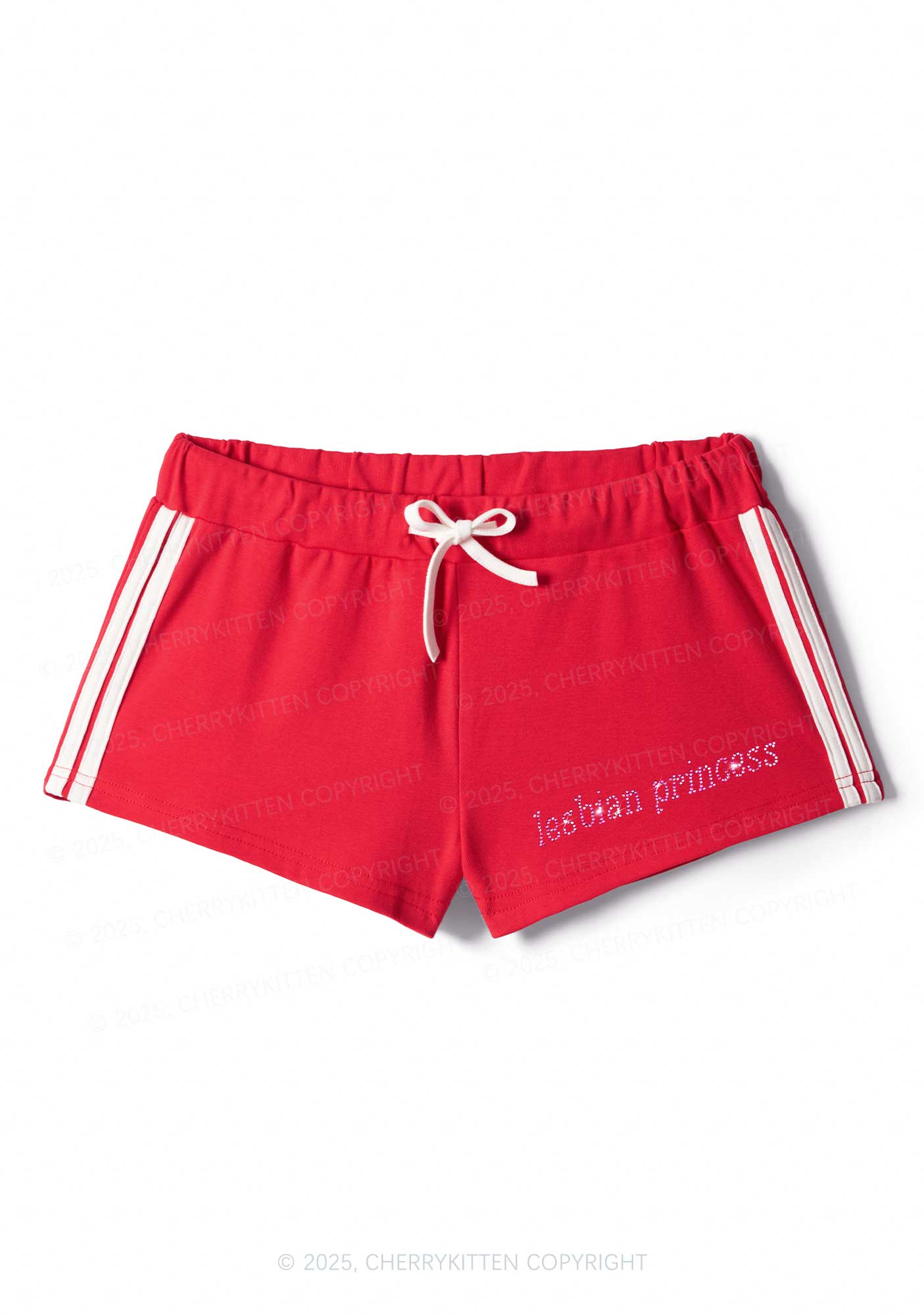 Rhinestone Pink Lesbian Princess Y2K Drawstring Mini Shorts Cherrykitten - Image 5