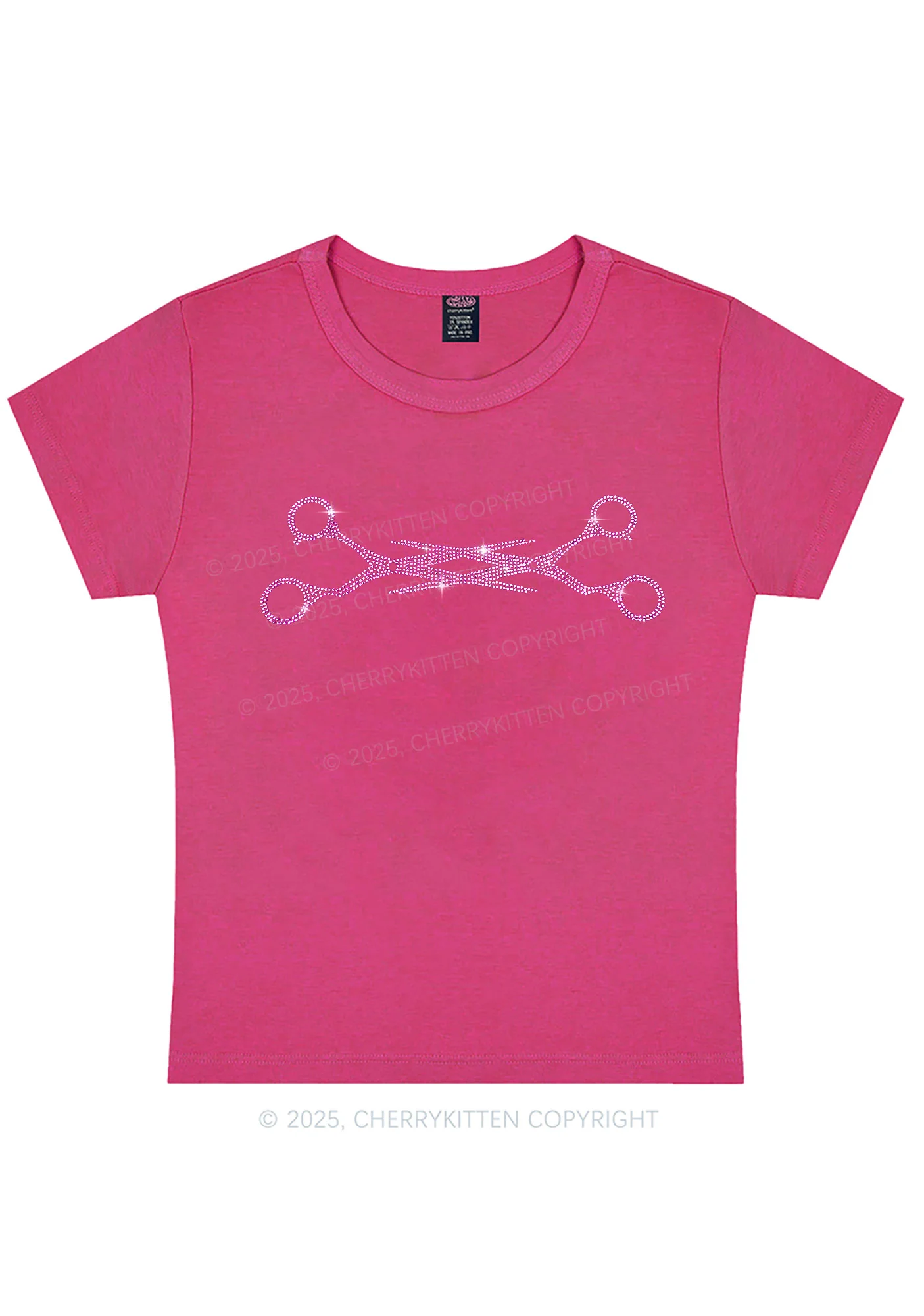 Rhinestone Pink Scissor Pride Y2K Baby Tee Cherrykitten - Image 5