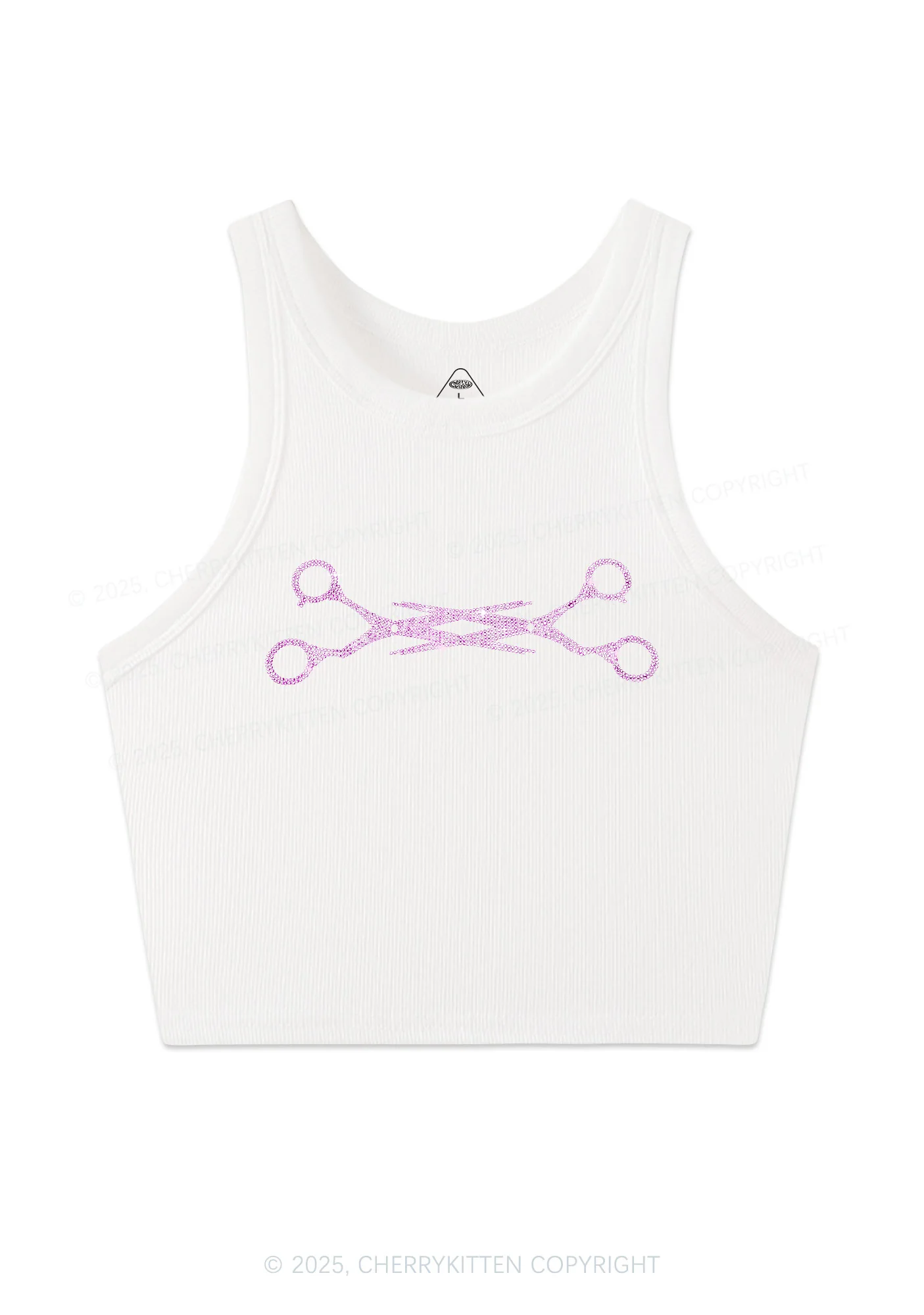Rhinestone Pink Scissor Pride Y2K Crop Tank Top Cherrykitten - Image 3