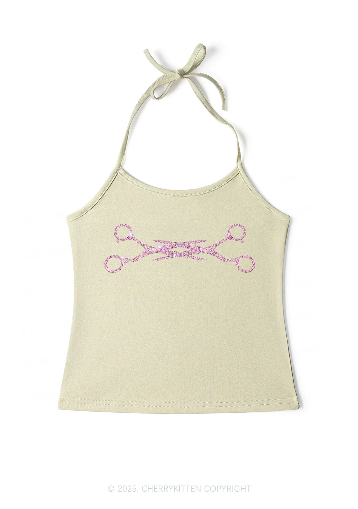 Rhinestone Pink Scissor Pride Y2K Halter Neck Cami Cherrykitten - Image 5
