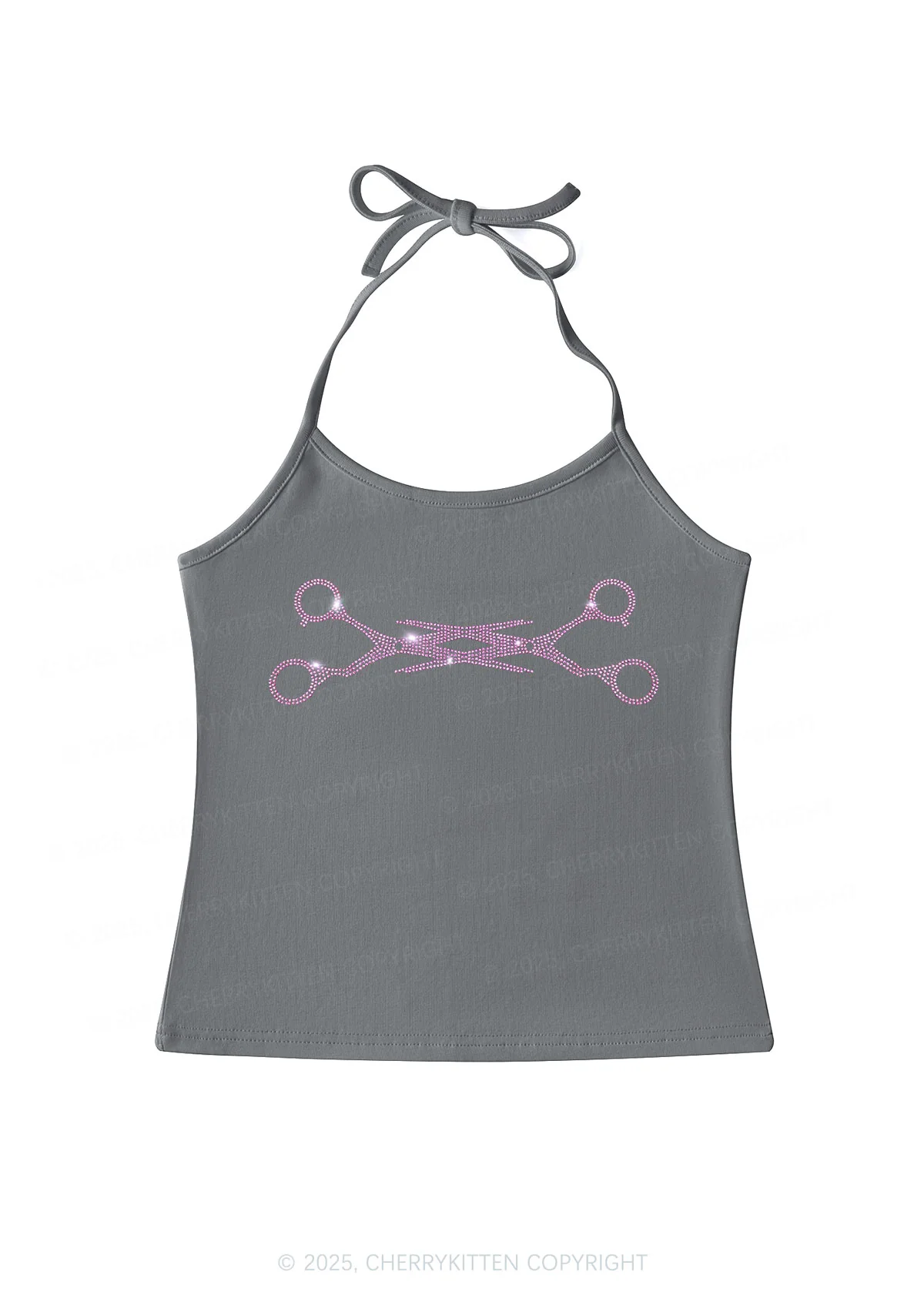 Rhinestone Pink Scissor Pride Y2K Halter Neck Cami Cherrykitten - Image 6