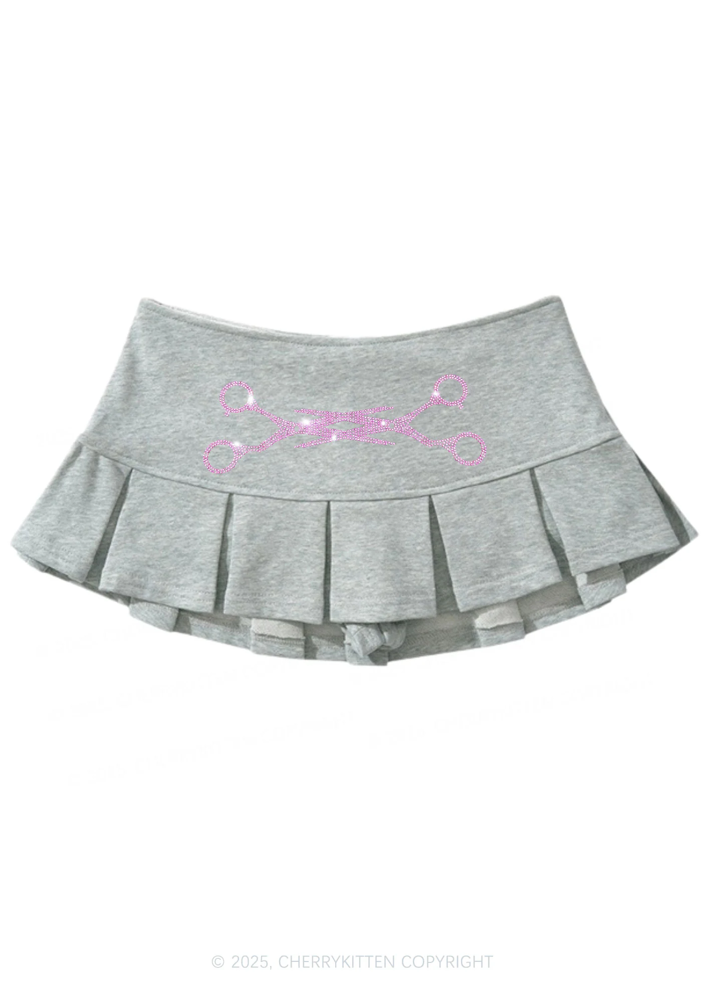 Rhinestone Pink Scissor Pride Y2K Mini Pleated Skirts Cherrykitten - Image 3