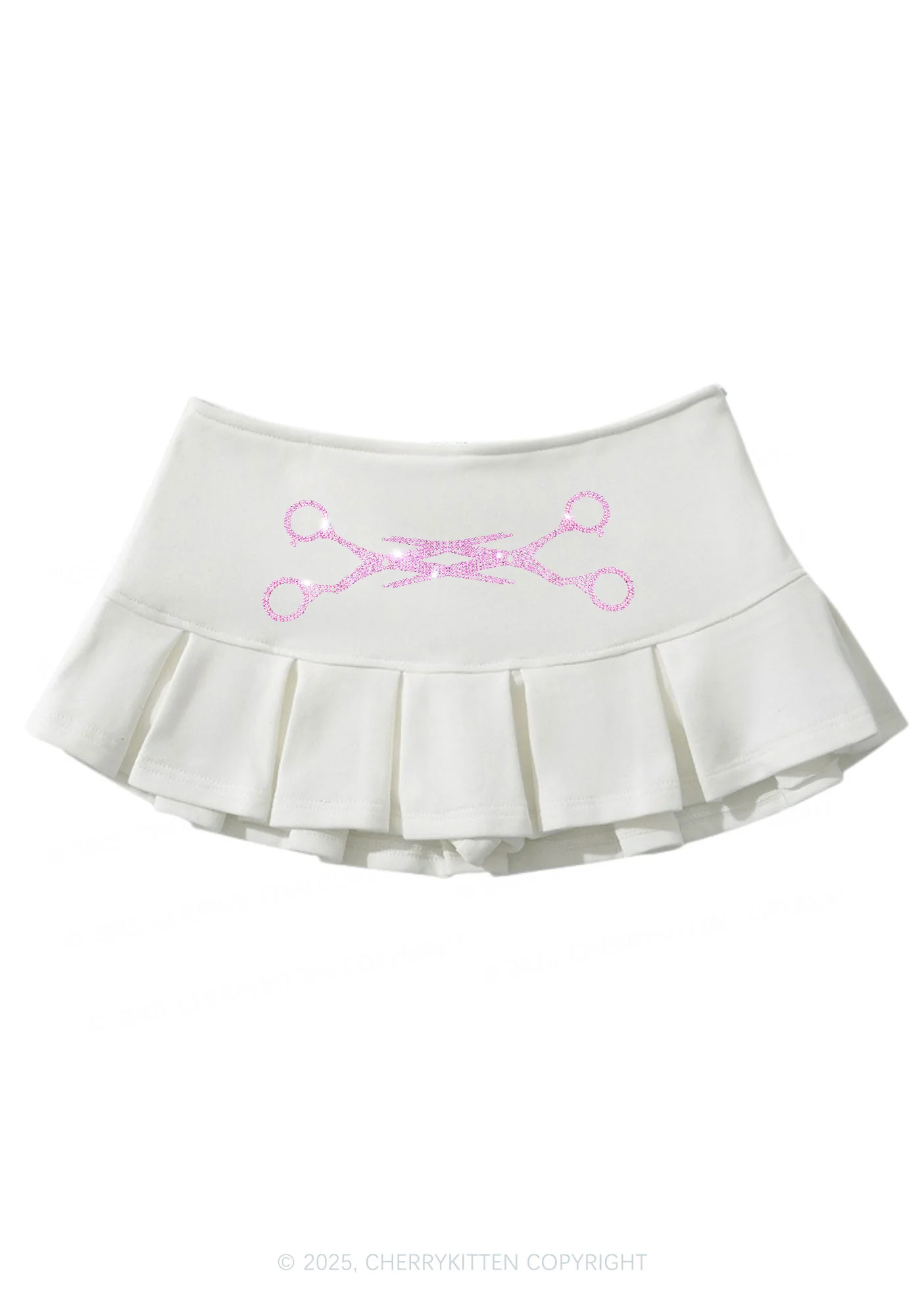 Rhinestone Pink Scissor Pride Y2K Mini Pleated Skirts Cherrykitten - Image 4