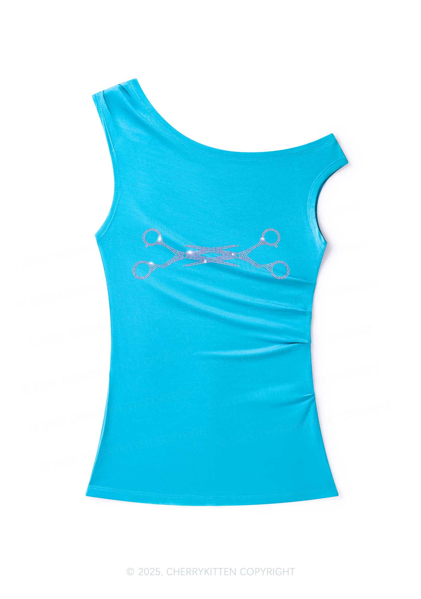 Rhinestone Pink Scissor Pride Y2K Off Shoulder Tank Top Cherrykitten - Image 2