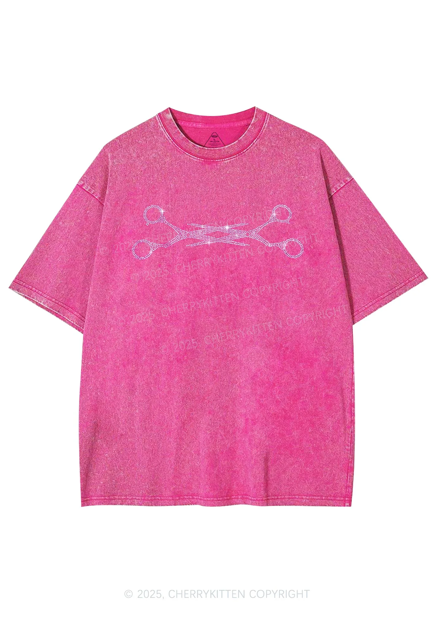 Rhinestone Pink Scissor Pride Y2K Shirts Washed Tee Cherrykitten - Image 3