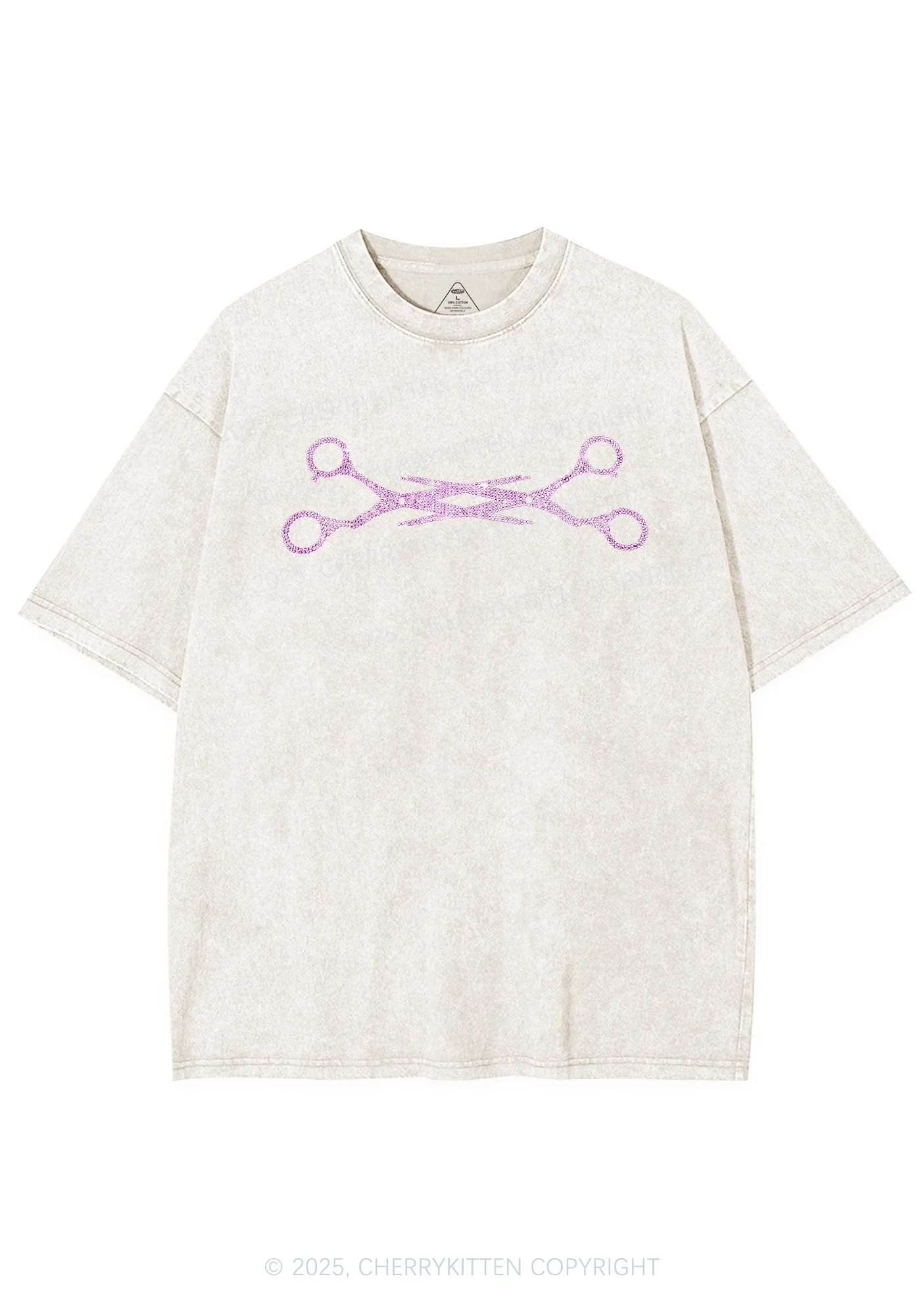 Rhinestone Pink Scissor Pride Y2K Shirts Washed Tee Cherrykitten - Image 5