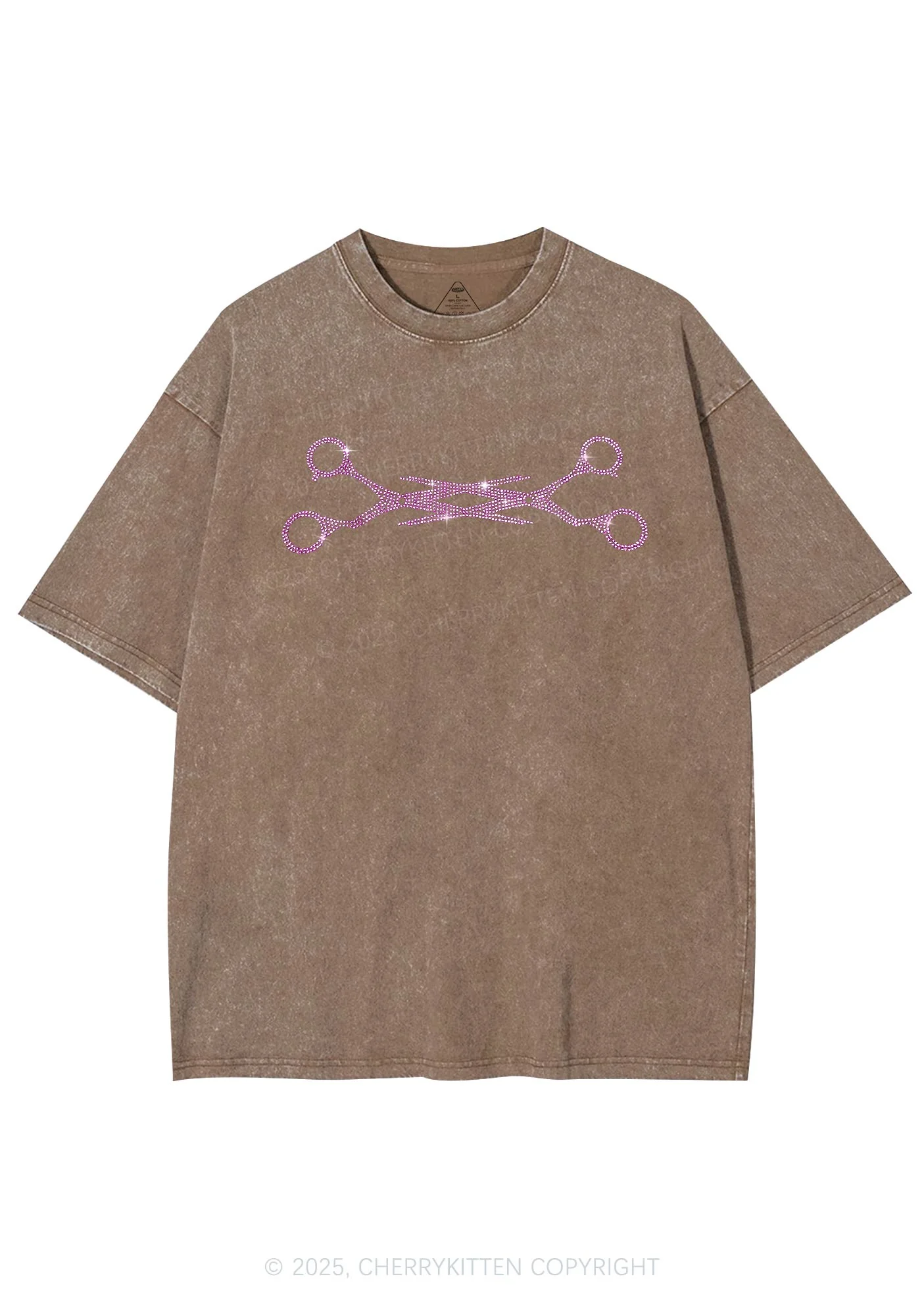 Rhinestone Pink Scissor Pride Y2K Shirts Washed Tee Cherrykitten - Image 6