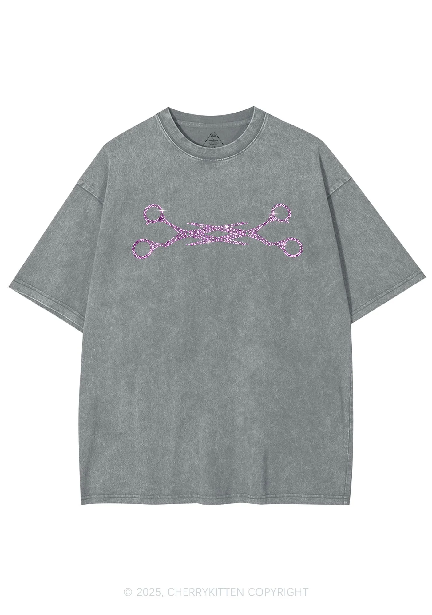 Rhinestone Pink Scissor Pride Y2K Shirts Washed Tee Cherrykitten - Image 7