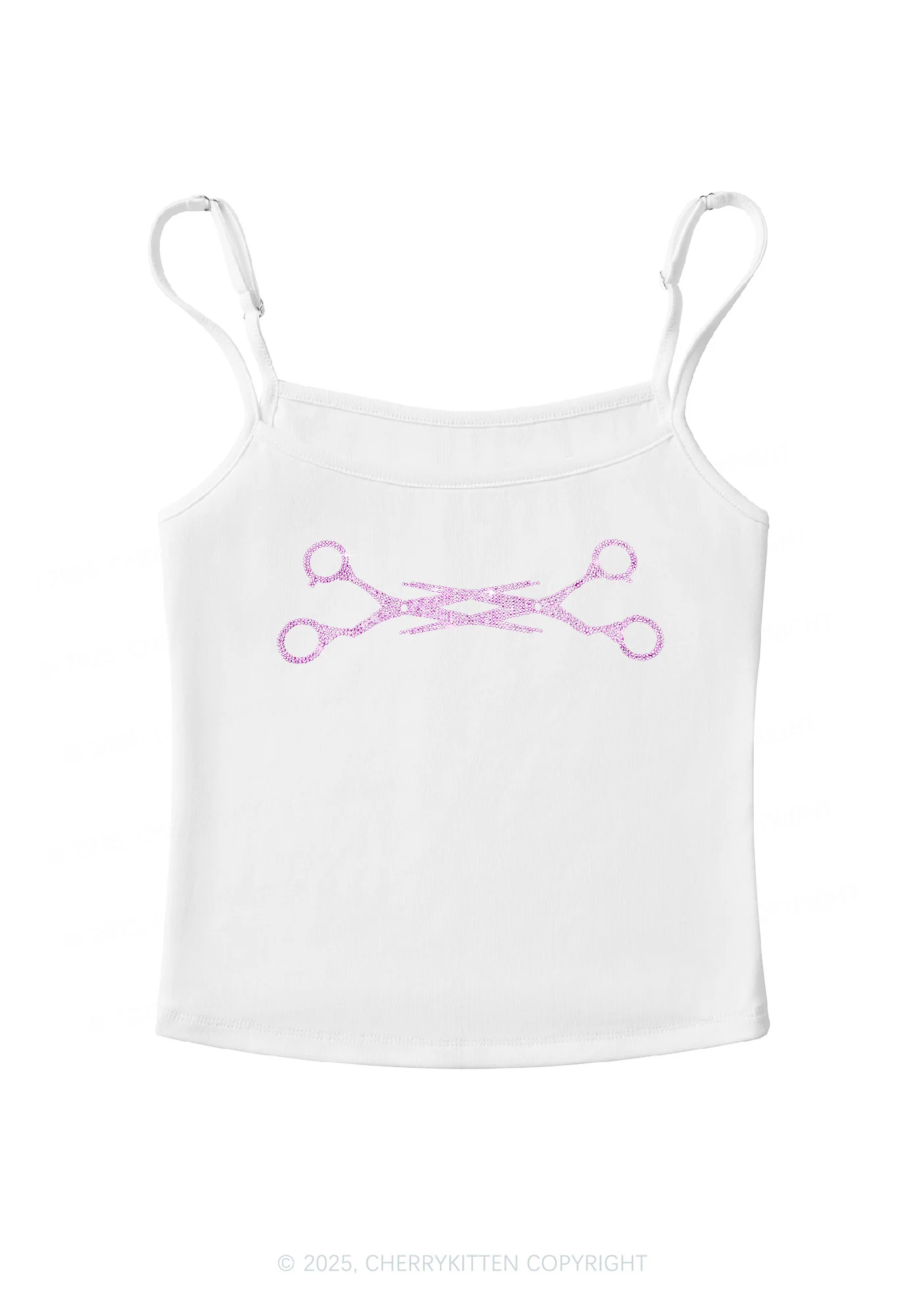 Rhinestone Pink Scissor Pride Y2K Spaghetti Strap Cami Cherrykitten - Image 3