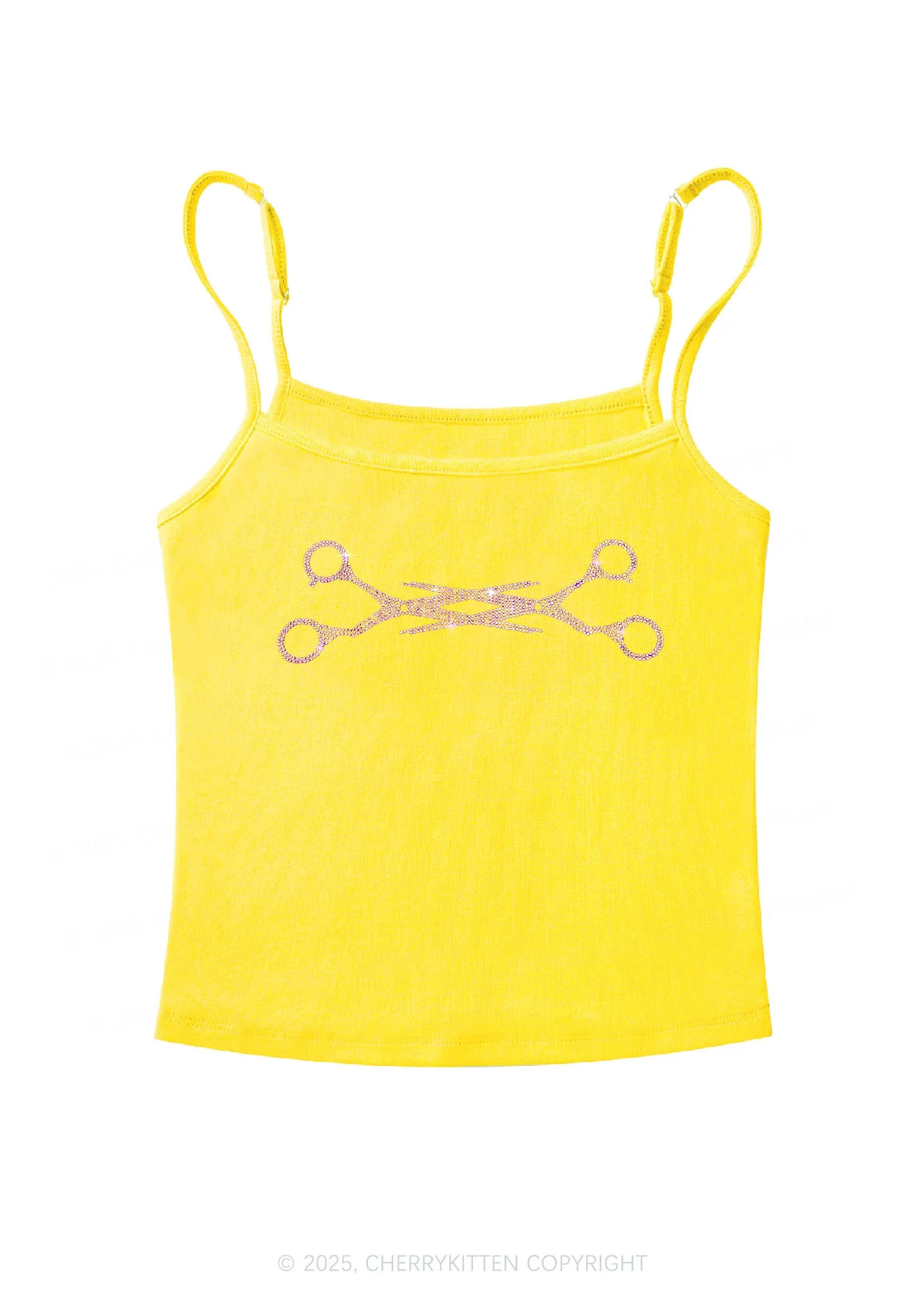Rhinestone Pink Scissor Pride Y2K Spaghetti Strap Cami Cherrykitten - Image 4