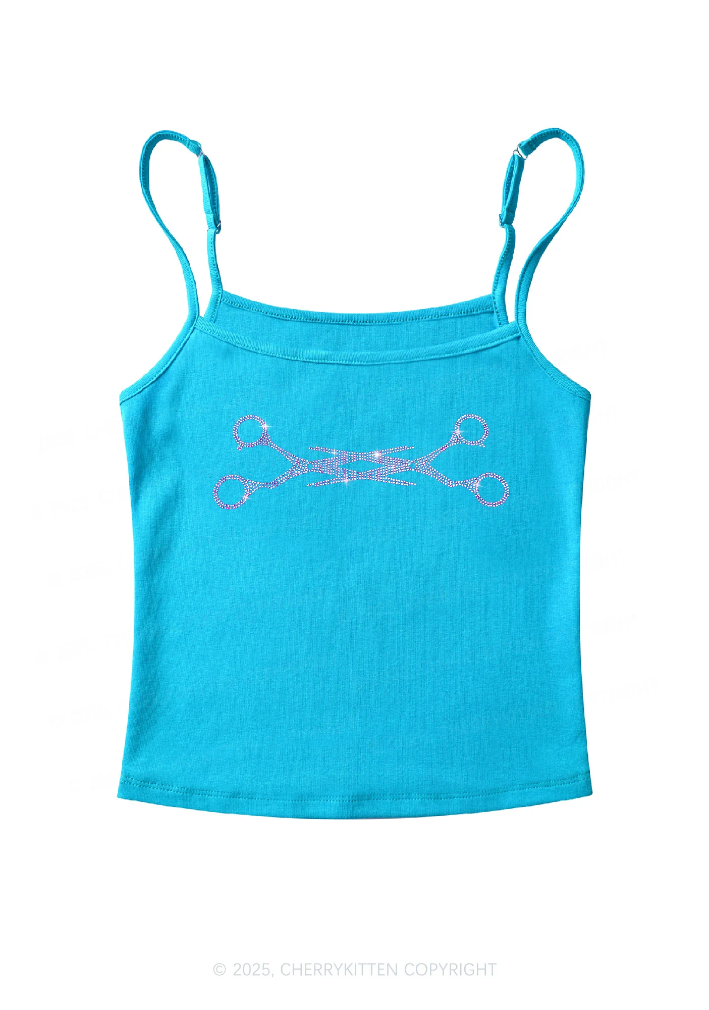 Rhinestone Pink Scissor Pride Y2K Spaghetti Strap Cami Cherrykitten - Image 6