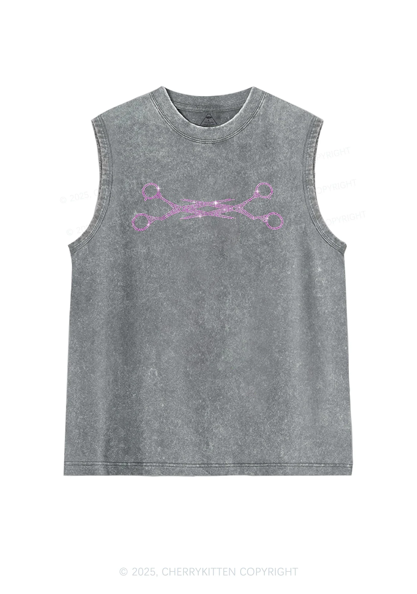 Rhinestone Pink Scissor Pride Y2K Washed Muscle Tank Cherrykitten - Image 6