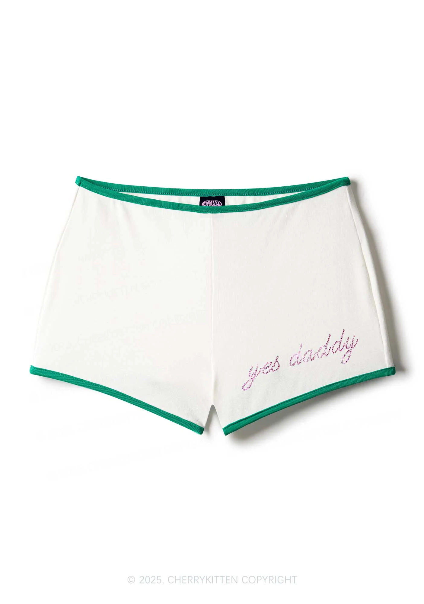 Rhinestone Pink Yes Daddy Y2K Booty Shorts Cherrykitten - Image 3