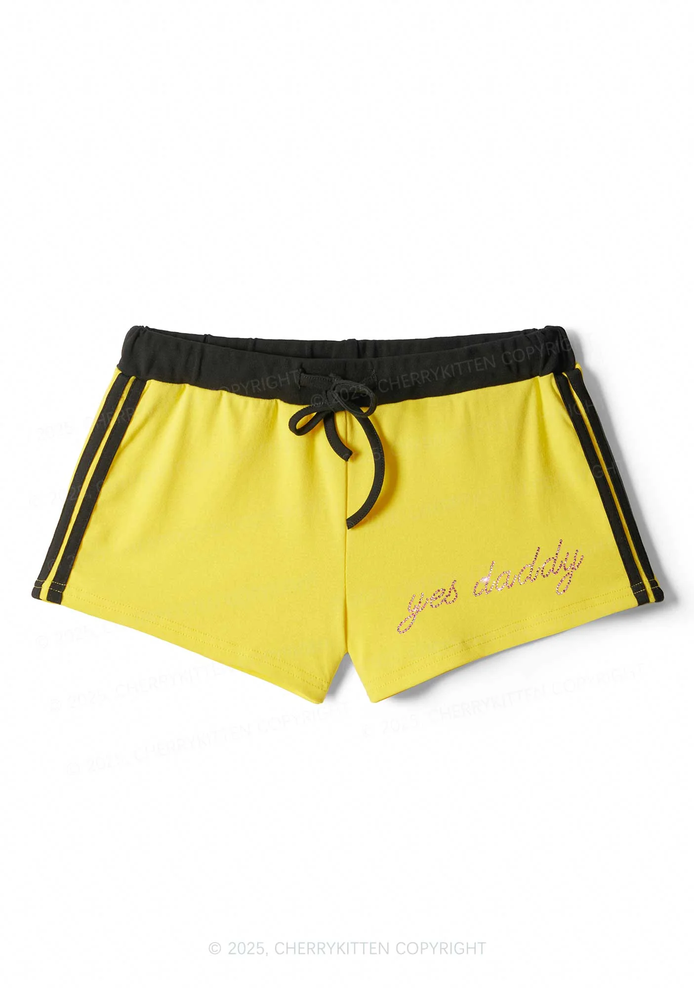 Rhinestone Pink Yes Daddy Y2K Drawstring Mini Shorts Cherrykitten - Image 3