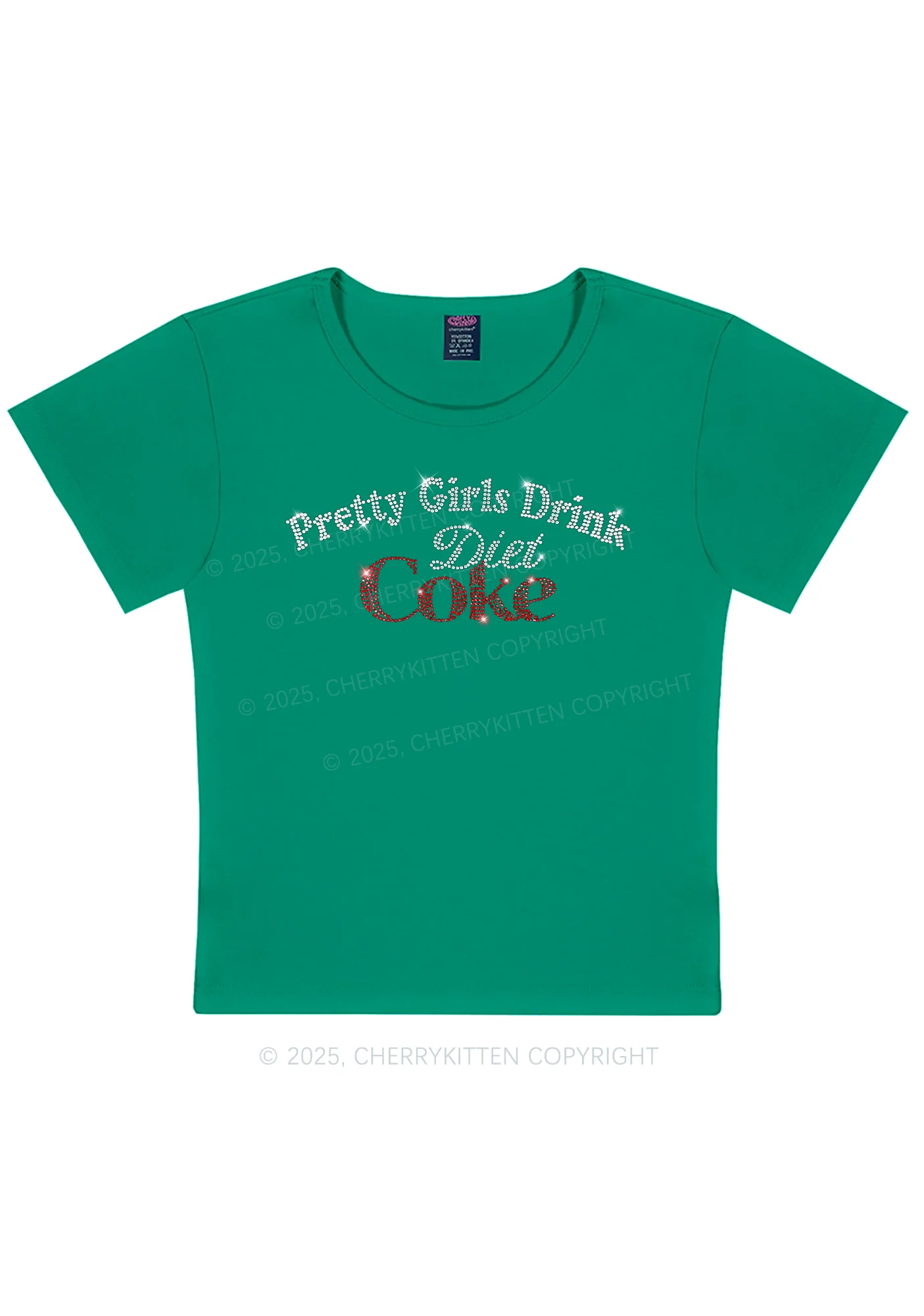 Rhinestone Pretty Girls Drink Diet Coke Y2K Baby Tee Cherrykitten - Image 11