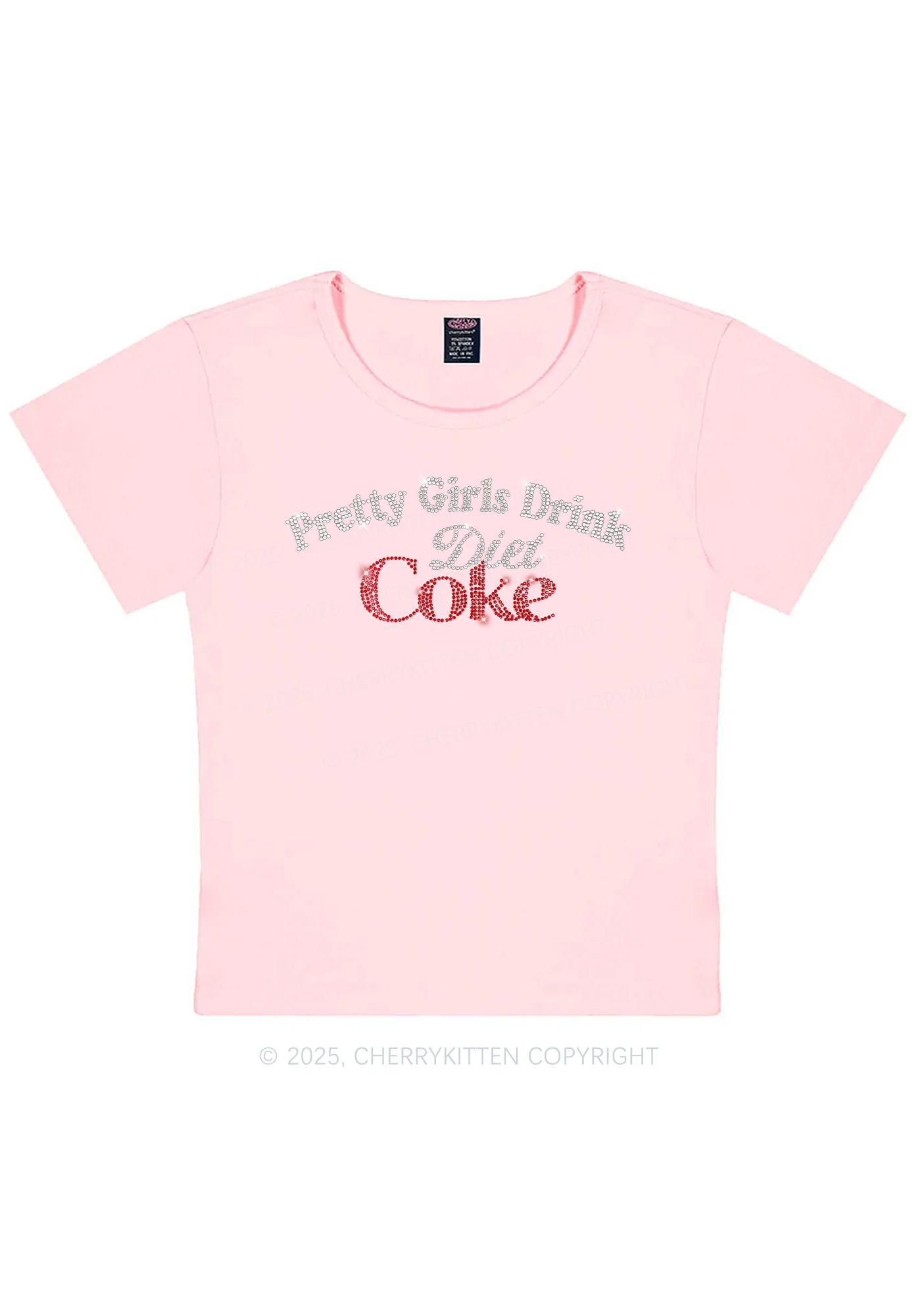 Rhinestone Pretty Girls Drink Diet Coke Y2K Baby Tee Cherrykitten - Image 12