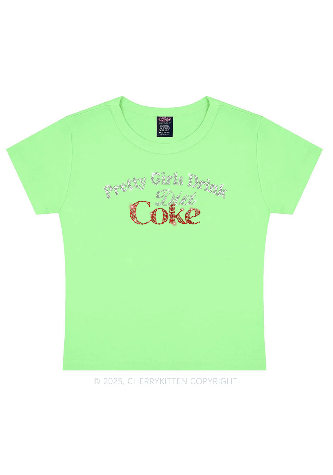 Rhinestone Pretty Girls Drink Diet Coke Y2K Baby Tee Cherrykitten - Image 13