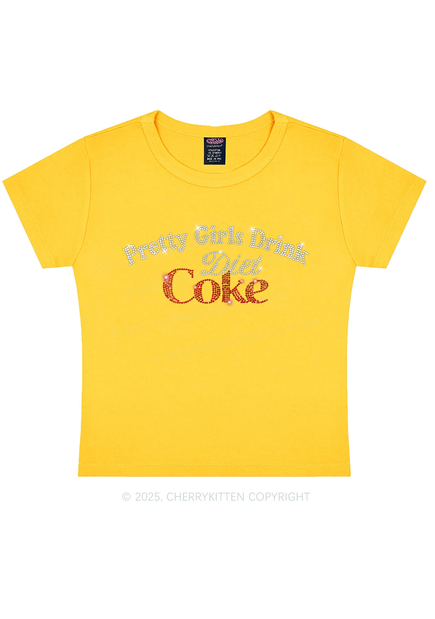 Rhinestone Pretty Girls Drink Diet Coke Y2K Baby Tee Cherrykitten - Image 8