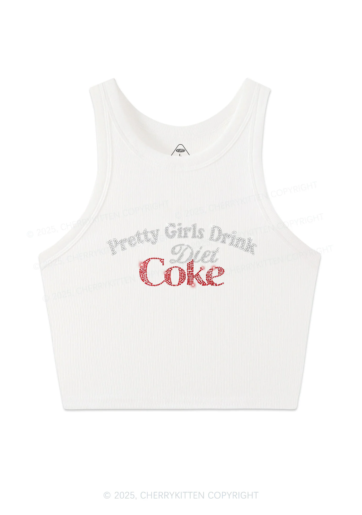 Rhinestone Pretty Girls Drink Diet Coke Y2K Crop Tank Top Cherrykitten - Image 3
