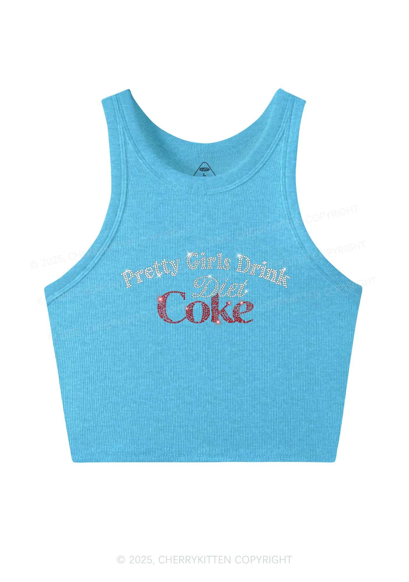 Rhinestone Pretty Girls Drink Diet Coke Y2K Crop Tank Top Cherrykitten - Image 4