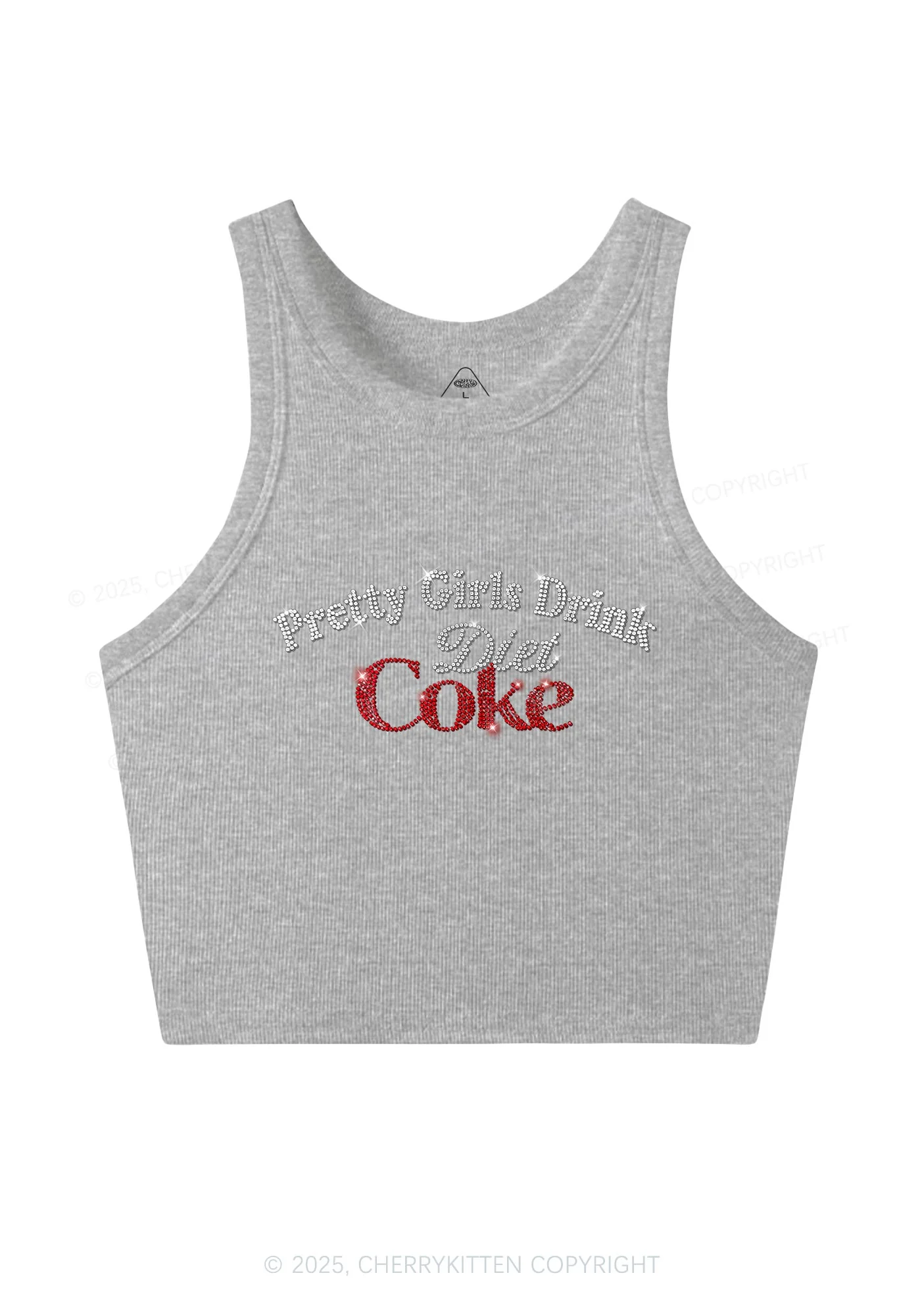 Rhinestone Pretty Girls Drink Diet Coke Y2K Crop Tank Top Cherrykitten - Image 5
