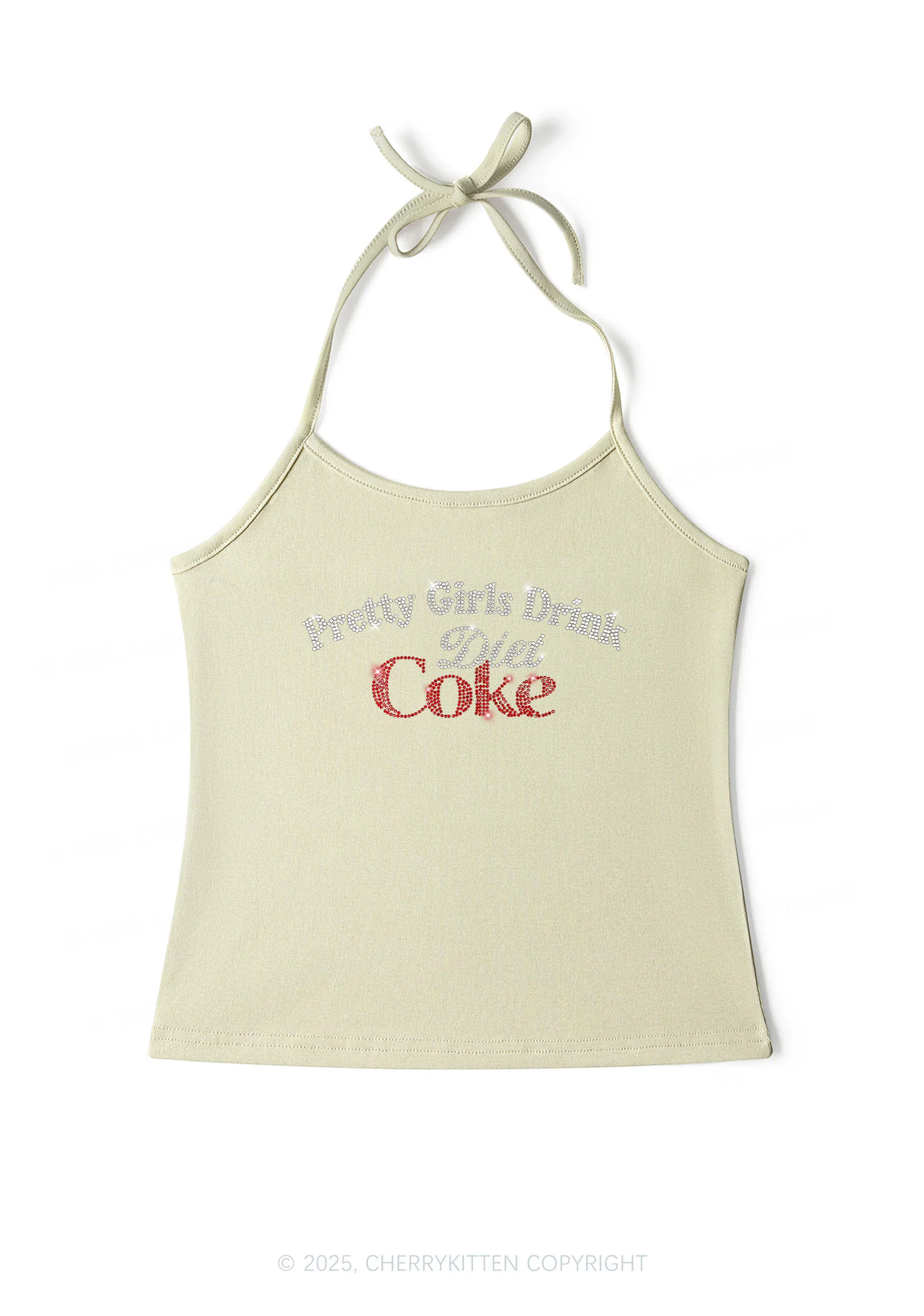 Rhinestone Pretty Girls Drink Diet Coke Y2K Halter Neck Cami Cherrykitten - Image 3