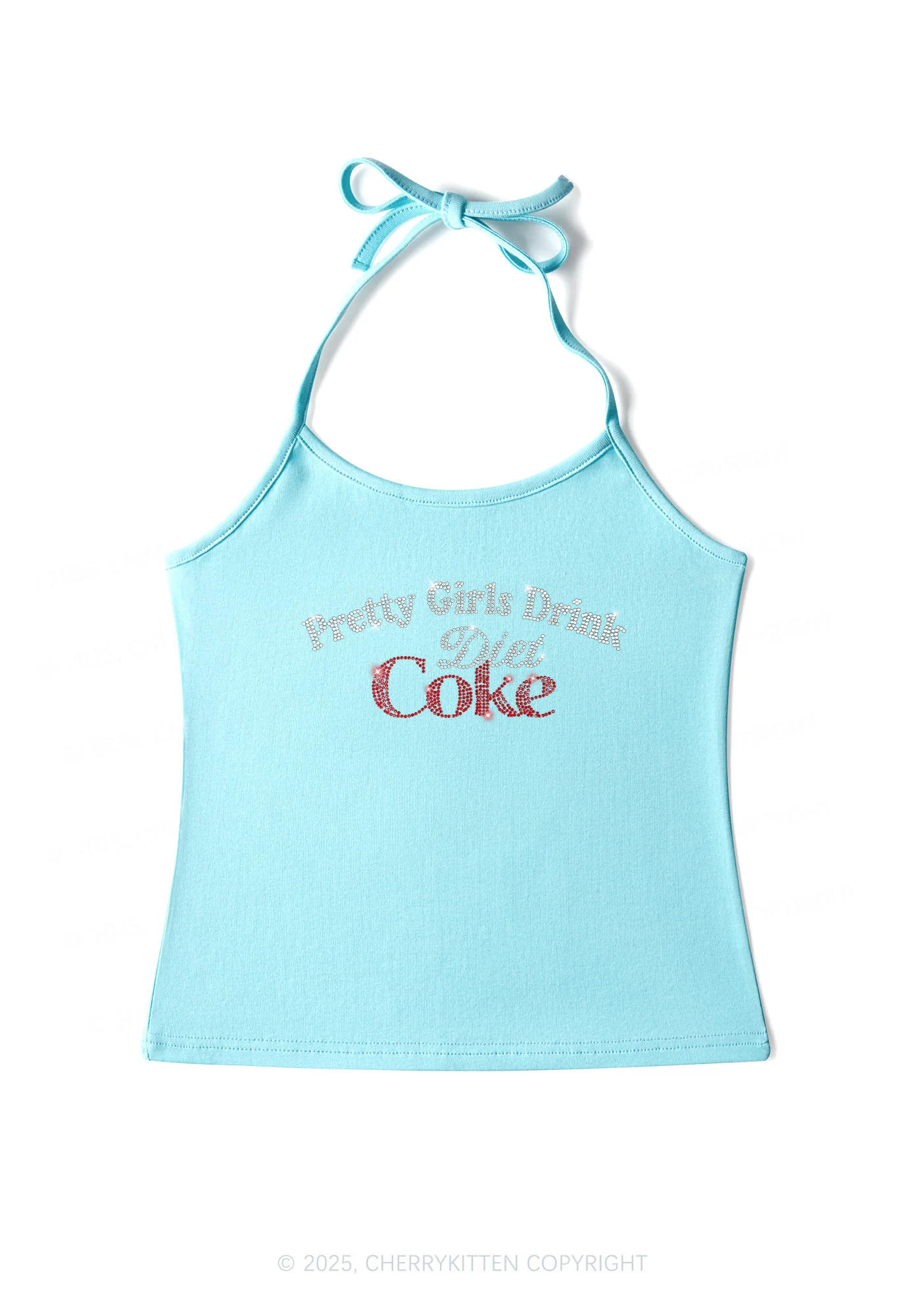 Rhinestone Pretty Girls Drink Diet Coke Y2K Halter Neck Cami Cherrykitten - Image 4