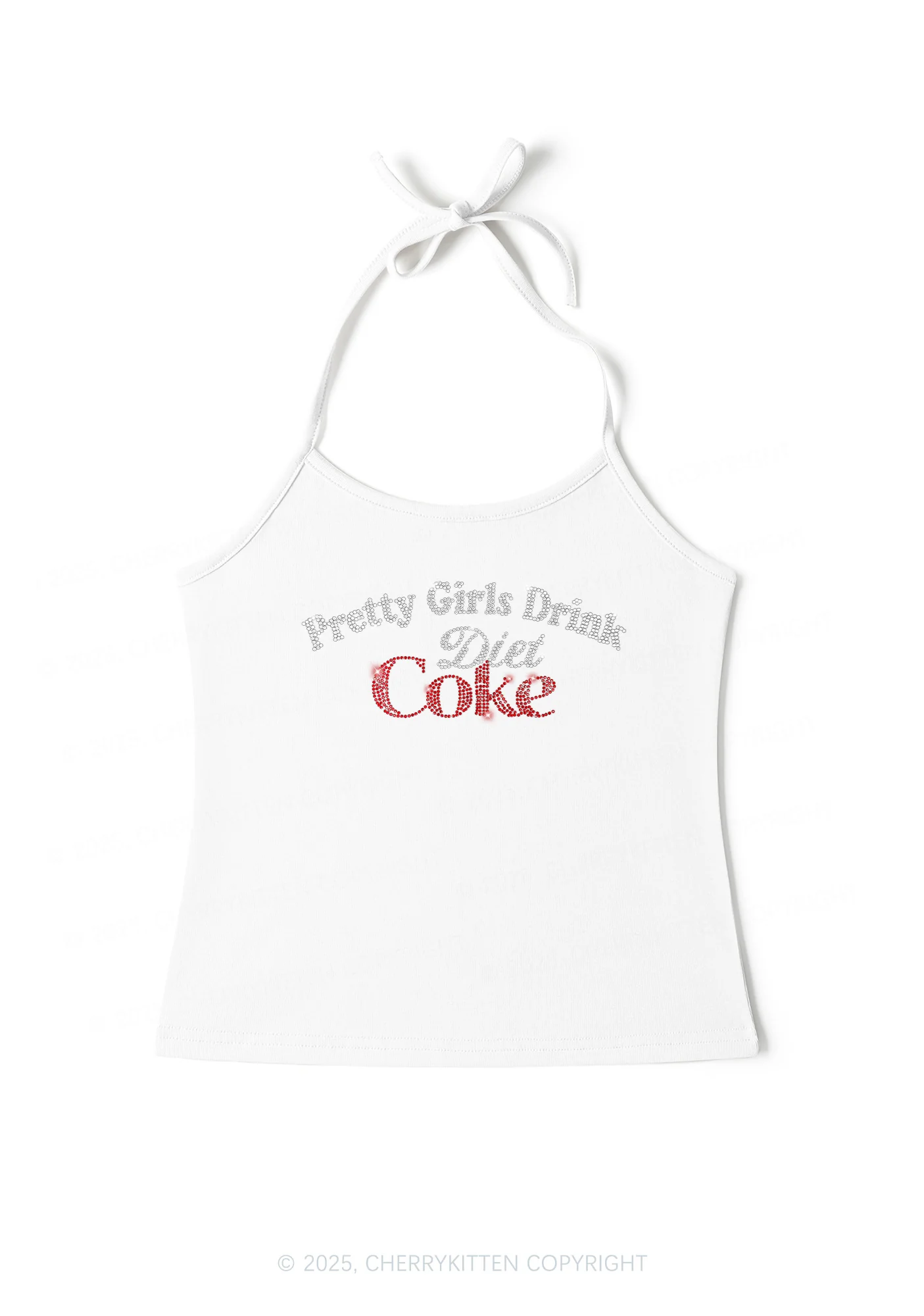 Rhinestone Pretty Girls Drink Diet Coke Y2K Halter Neck Cami Cherrykitten - Image 5