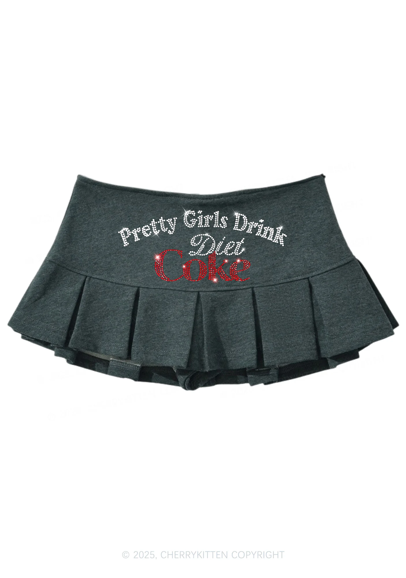 Rhinestone Pretty Girls Drink Diet Coke Y2K Mini Pleated Skirts Cherrykitten - Image 2
