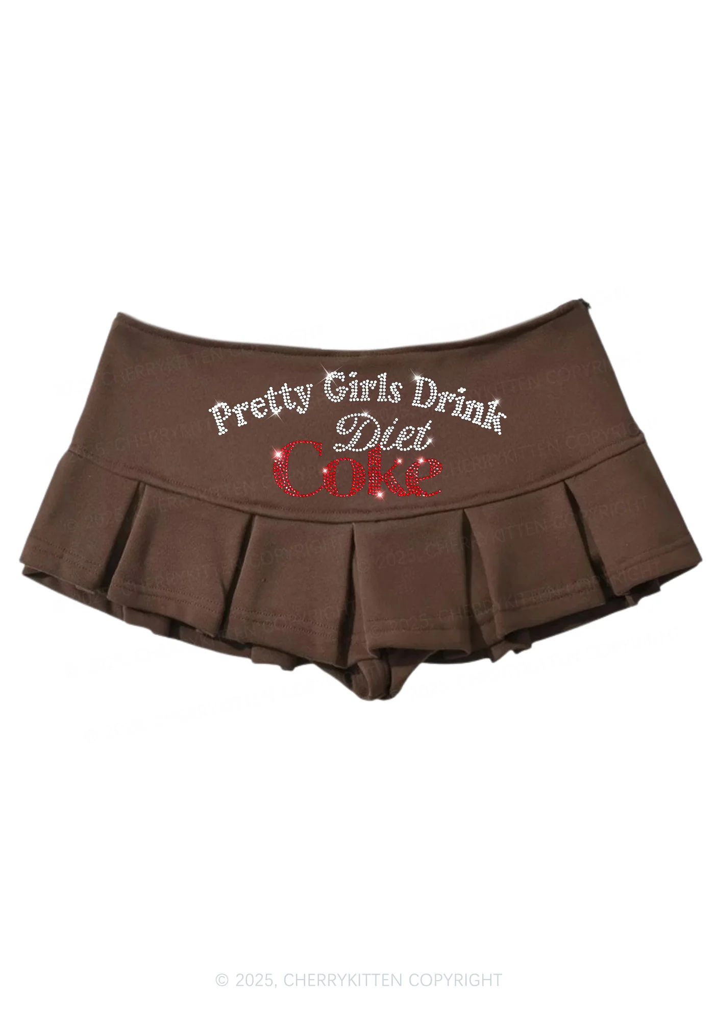 Rhinestone Pretty Girls Drink Diet Coke Y2K Mini Pleated Skirts Cherrykitten - Image 3