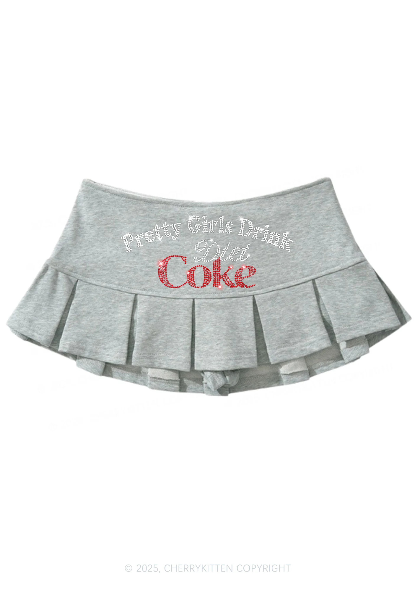 Rhinestone Pretty Girls Drink Diet Coke Y2K Mini Pleated Skirts Cherrykitten - Image 4