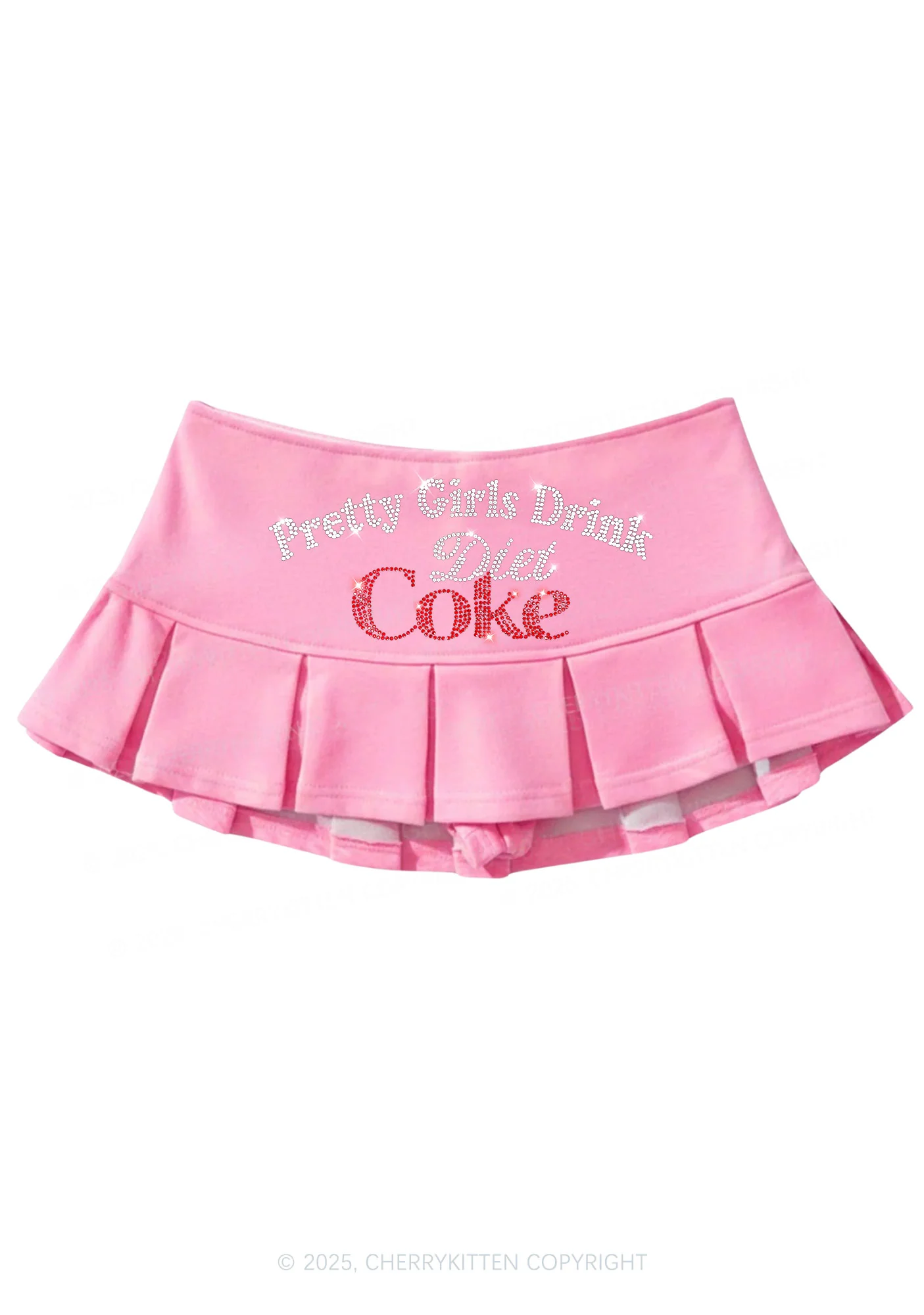 Rhinestone Pretty Girls Drink Diet Coke Y2K Mini Pleated Skirts Cherrykitten - Image 5