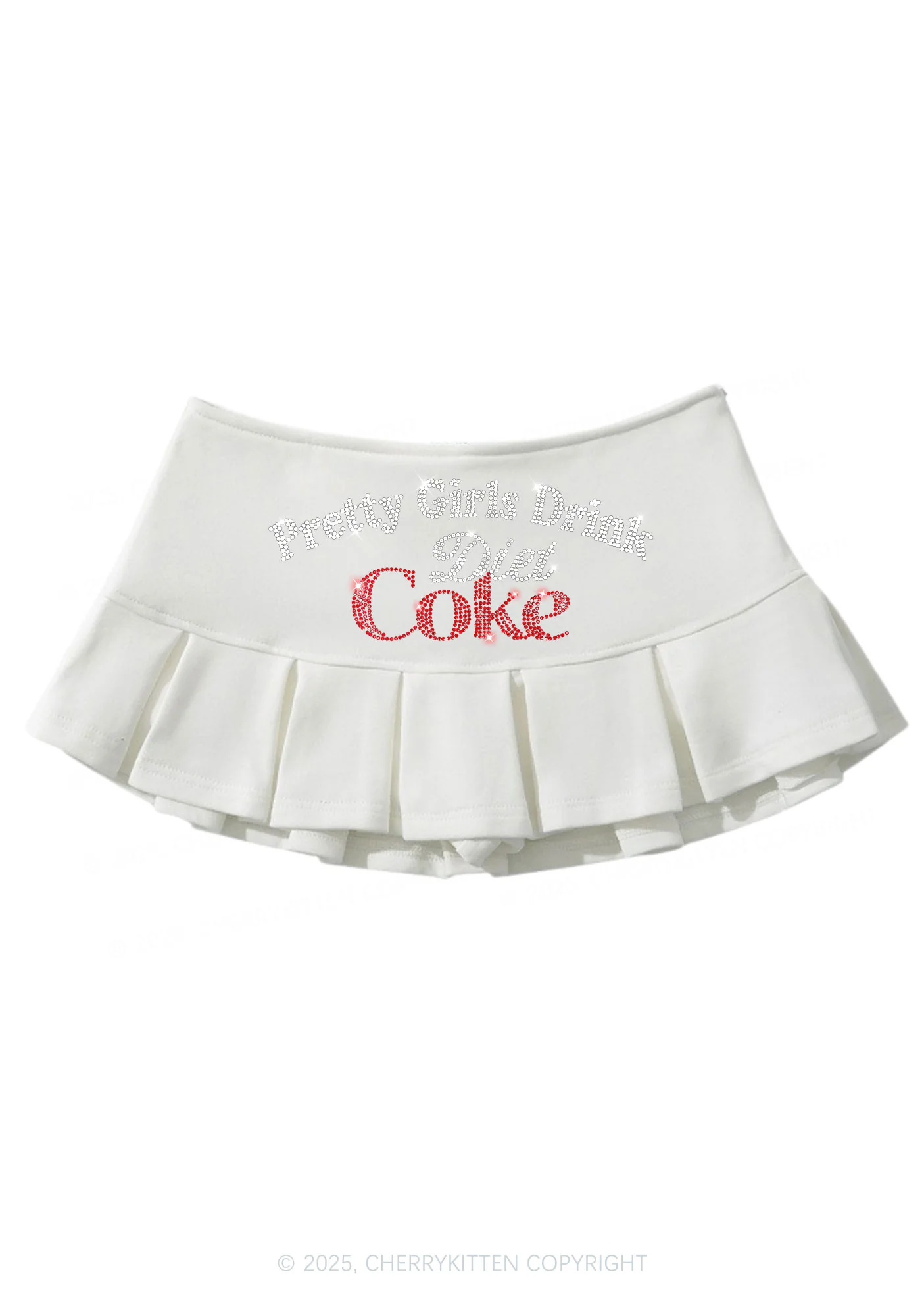 Rhinestone Pretty Girls Drink Diet Coke Y2K Mini Pleated Skirts Cherrykitten - Image 6