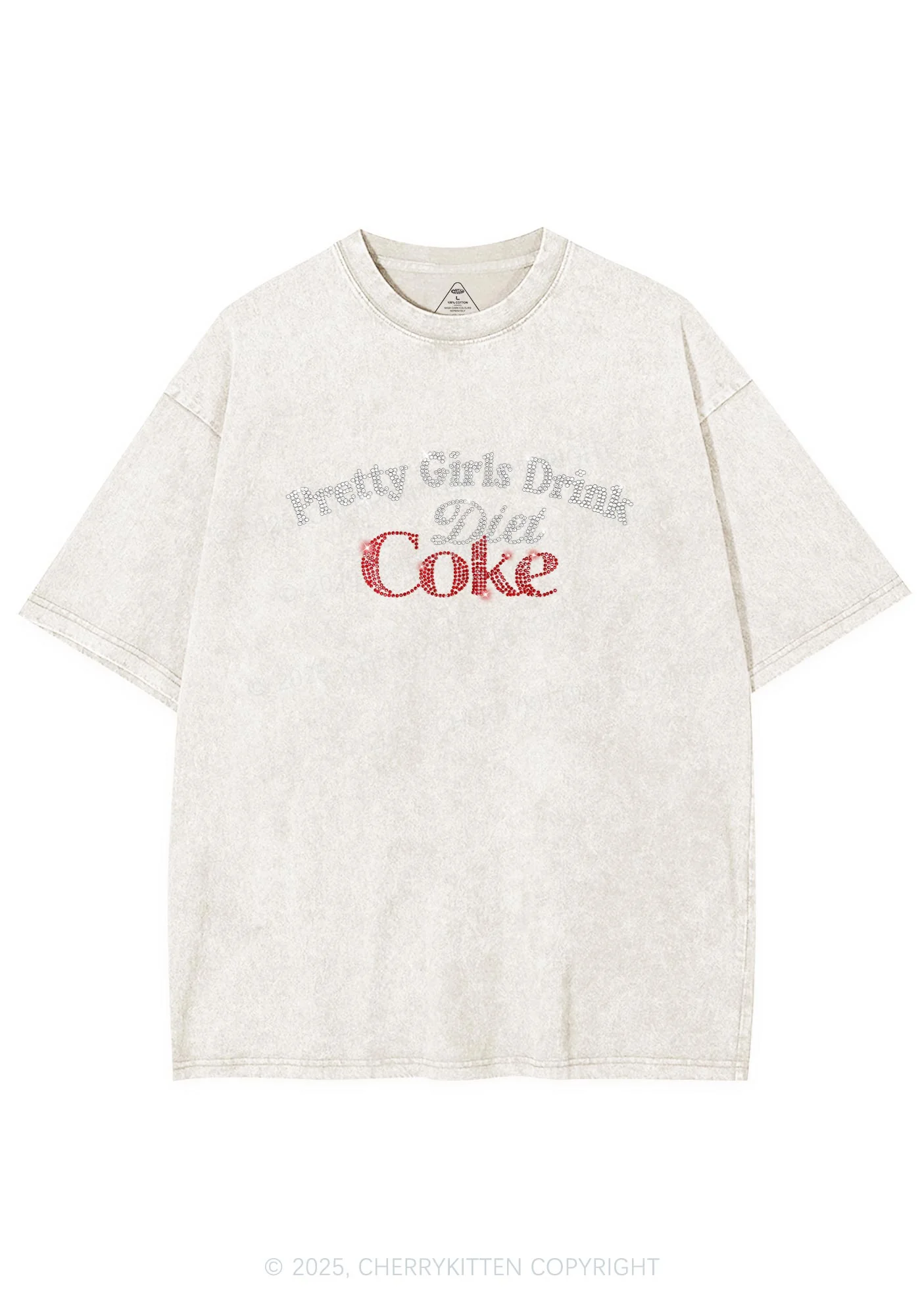 Rhinestone Pretty Girls Drink Diet Coke Y2K Shirts Washed Tee Cherrykitten - Image 4
