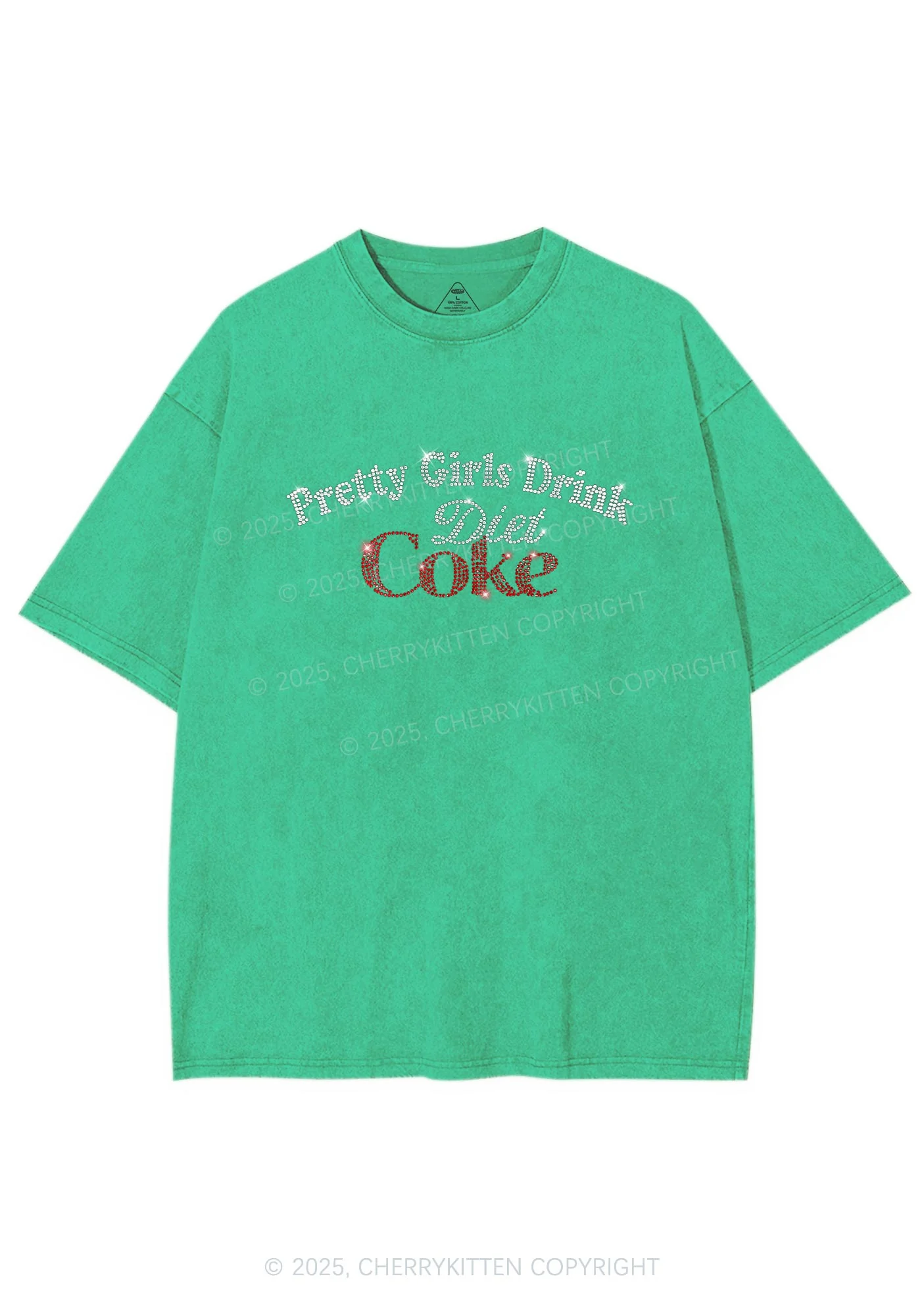 Rhinestone Pretty Girls Drink Diet Coke Y2K Shirts Washed Tee Cherrykitten - Image 8