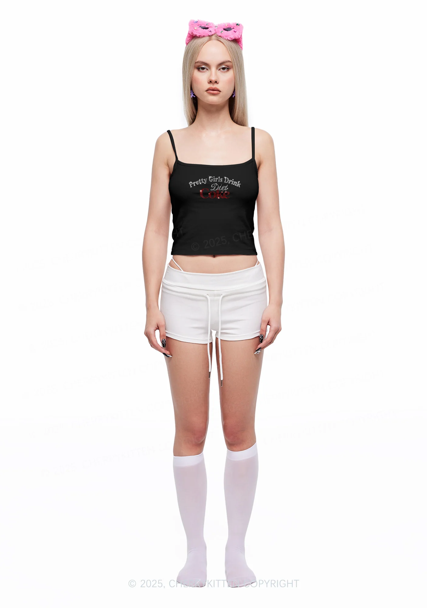 Rhinestone Pretty Girls Drink Diet Coke Y2K Spaghetti Strap Cami Cherrykitten - Image 2