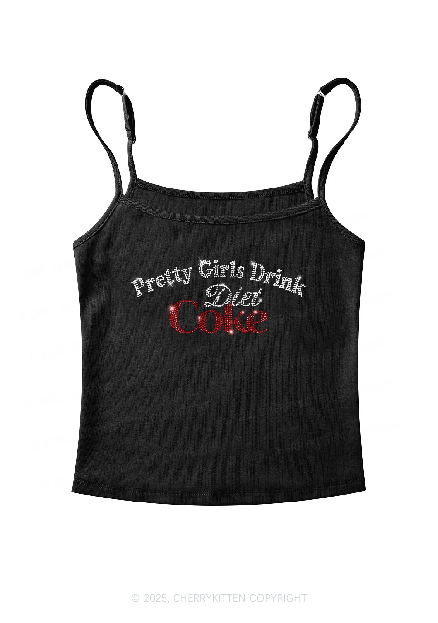 Rhinestone Pretty Girls Drink Diet Coke Y2K Spaghetti Strap Cami Cherrykitten - Image 3